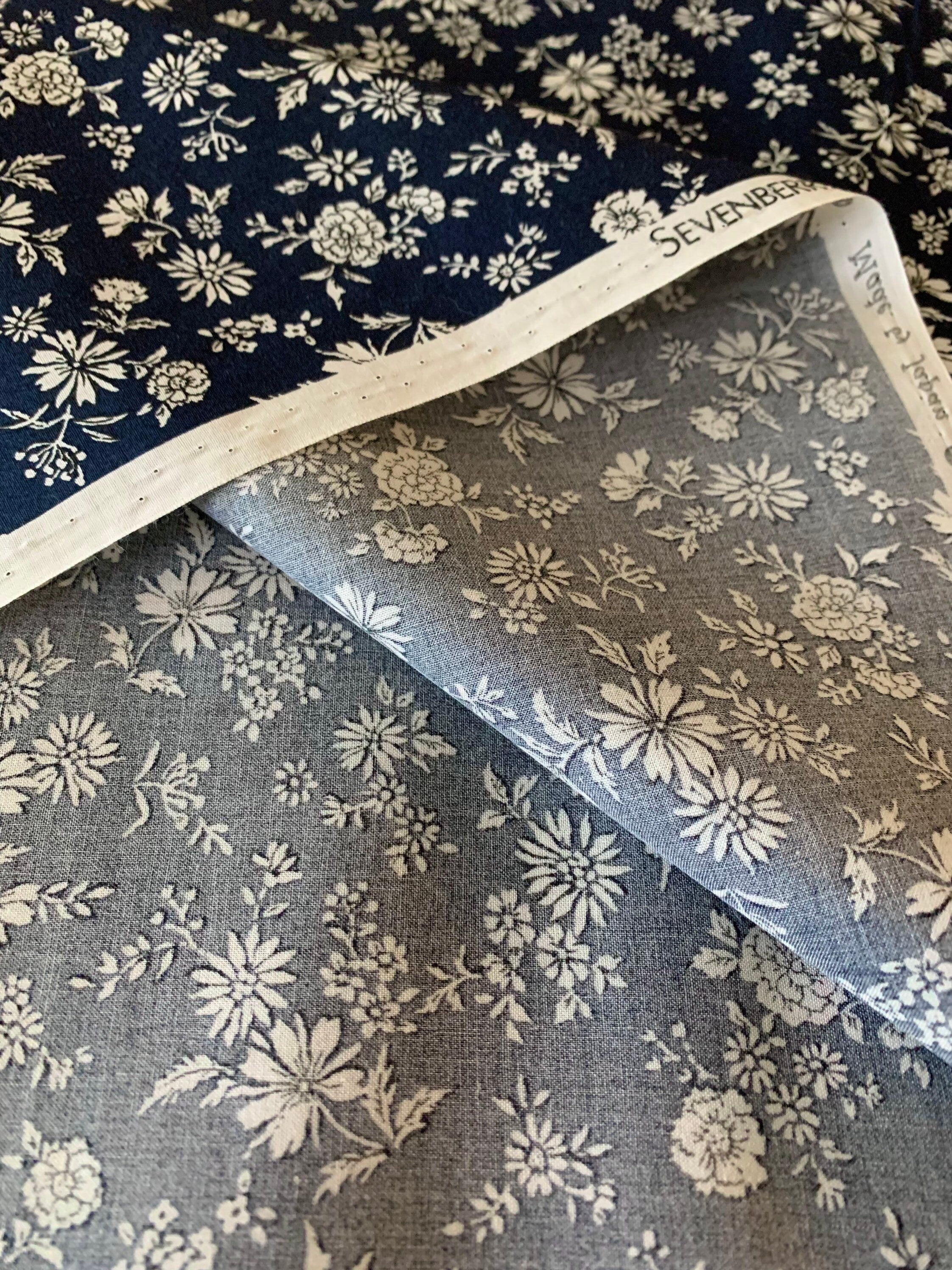Sevenberry - SALE Petite Floral Cotton Poplin Fabric - Blue