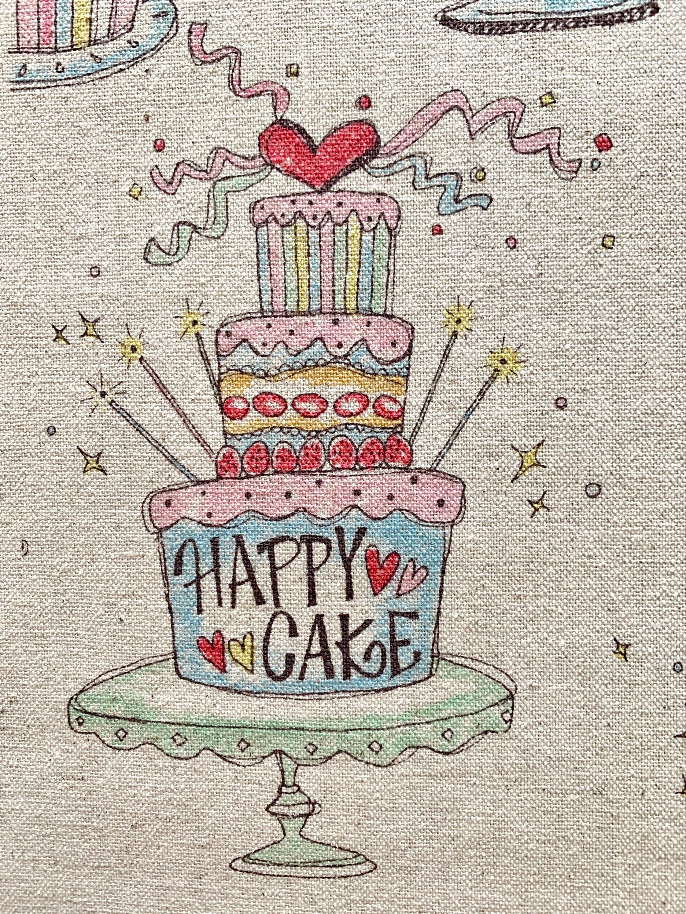 Happy Cake Japanese cotton linen light canvas fabric MY-067-CL-A natural off-white pastel colors