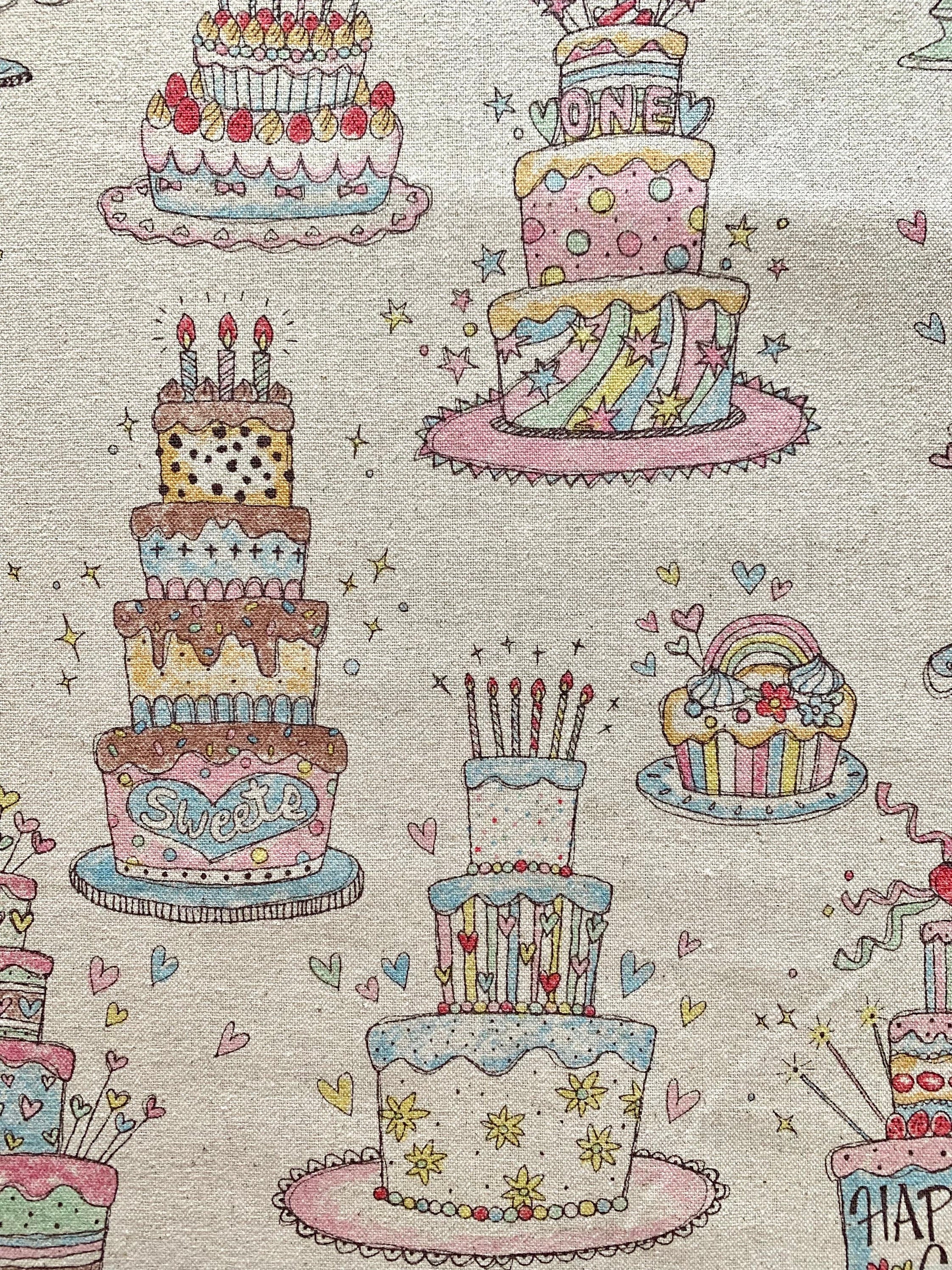 Happy Cake Japanese cotton linen light canvas fabric MY-067-CL-A natural off-white pastel colors