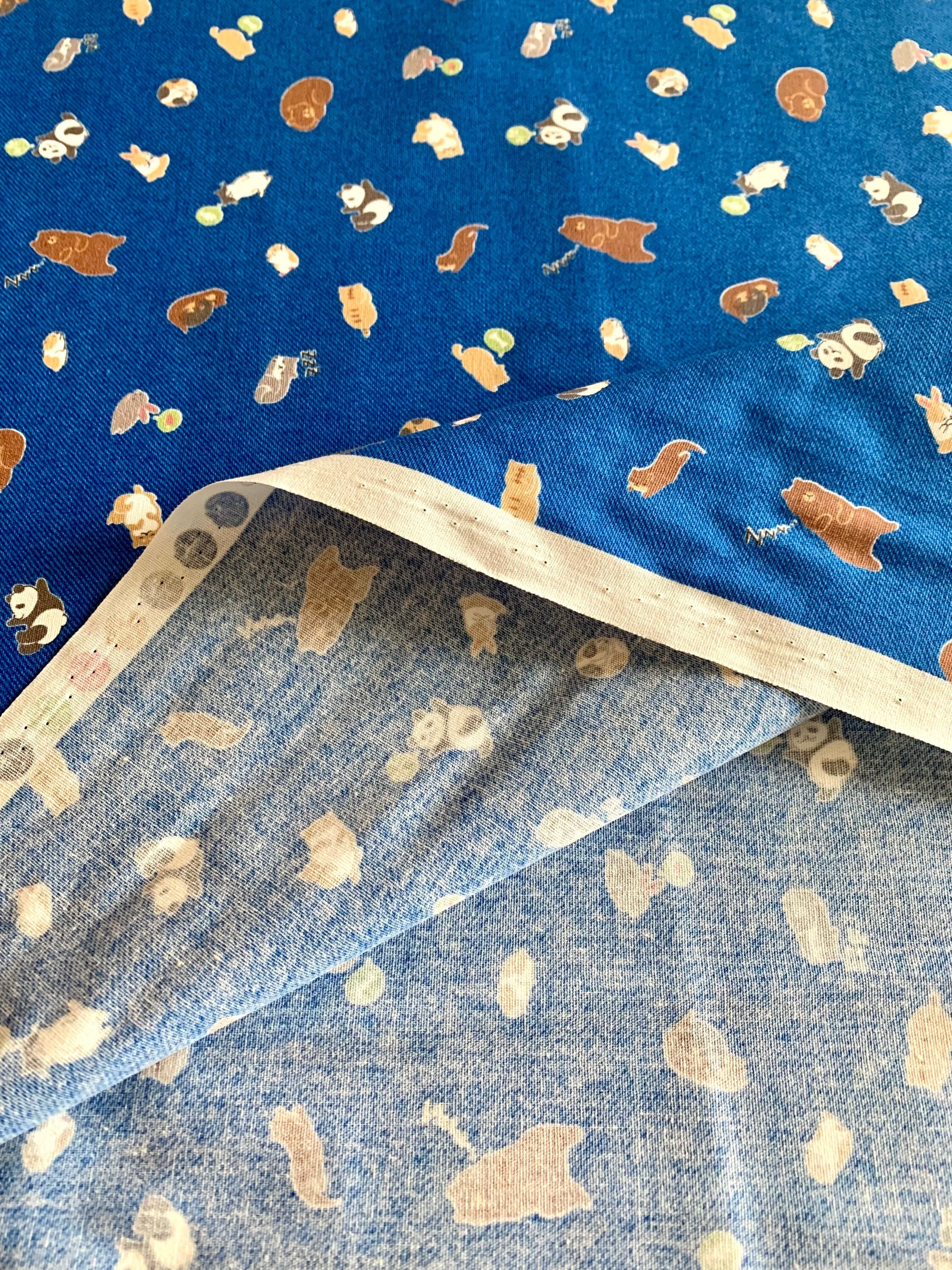 Cosmo - SALE Napping Animals Cotton Fabric - Denim Blue