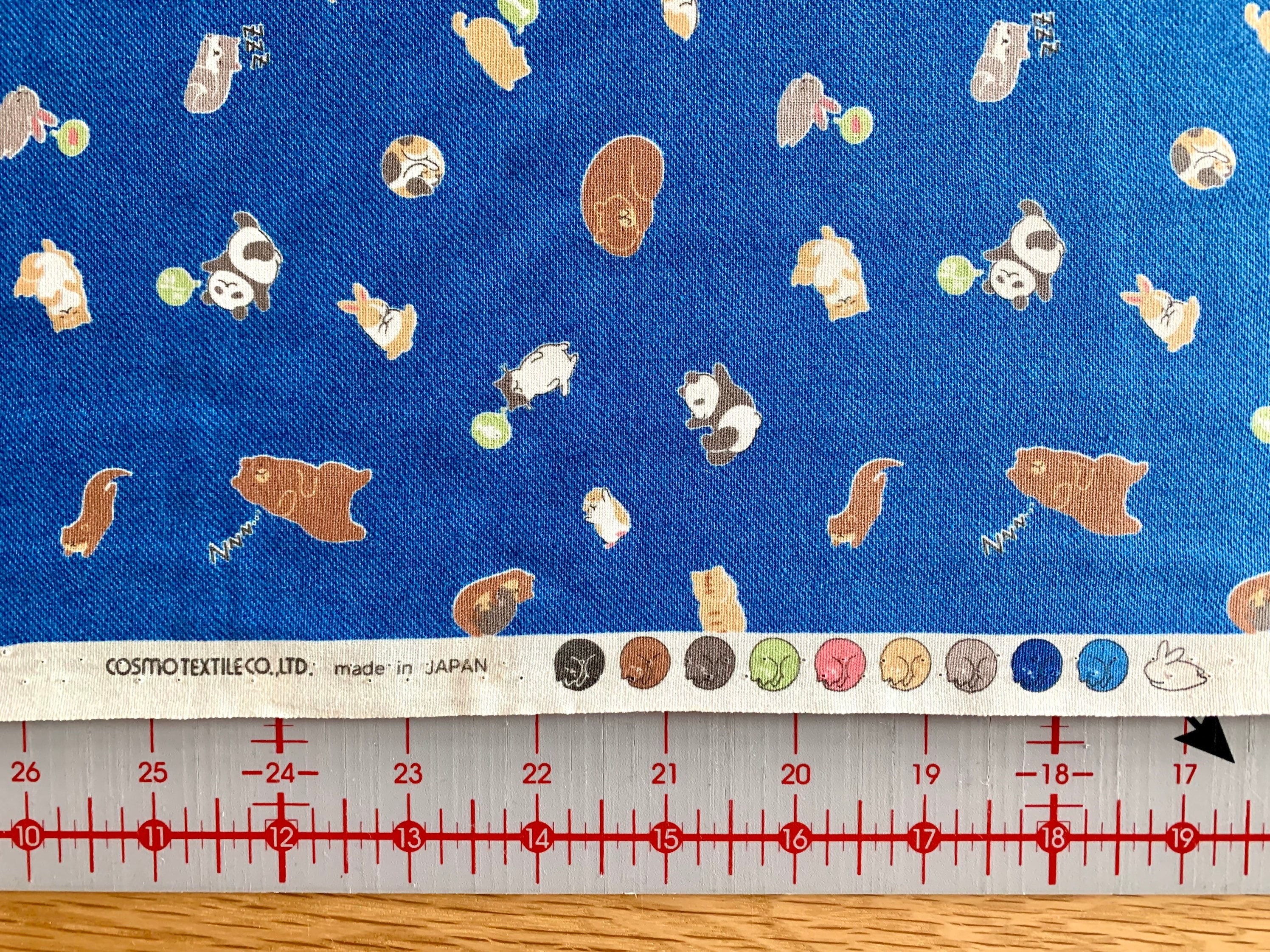 Cosmo - SALE Napping Animals Cotton Fabric - Denim Blue