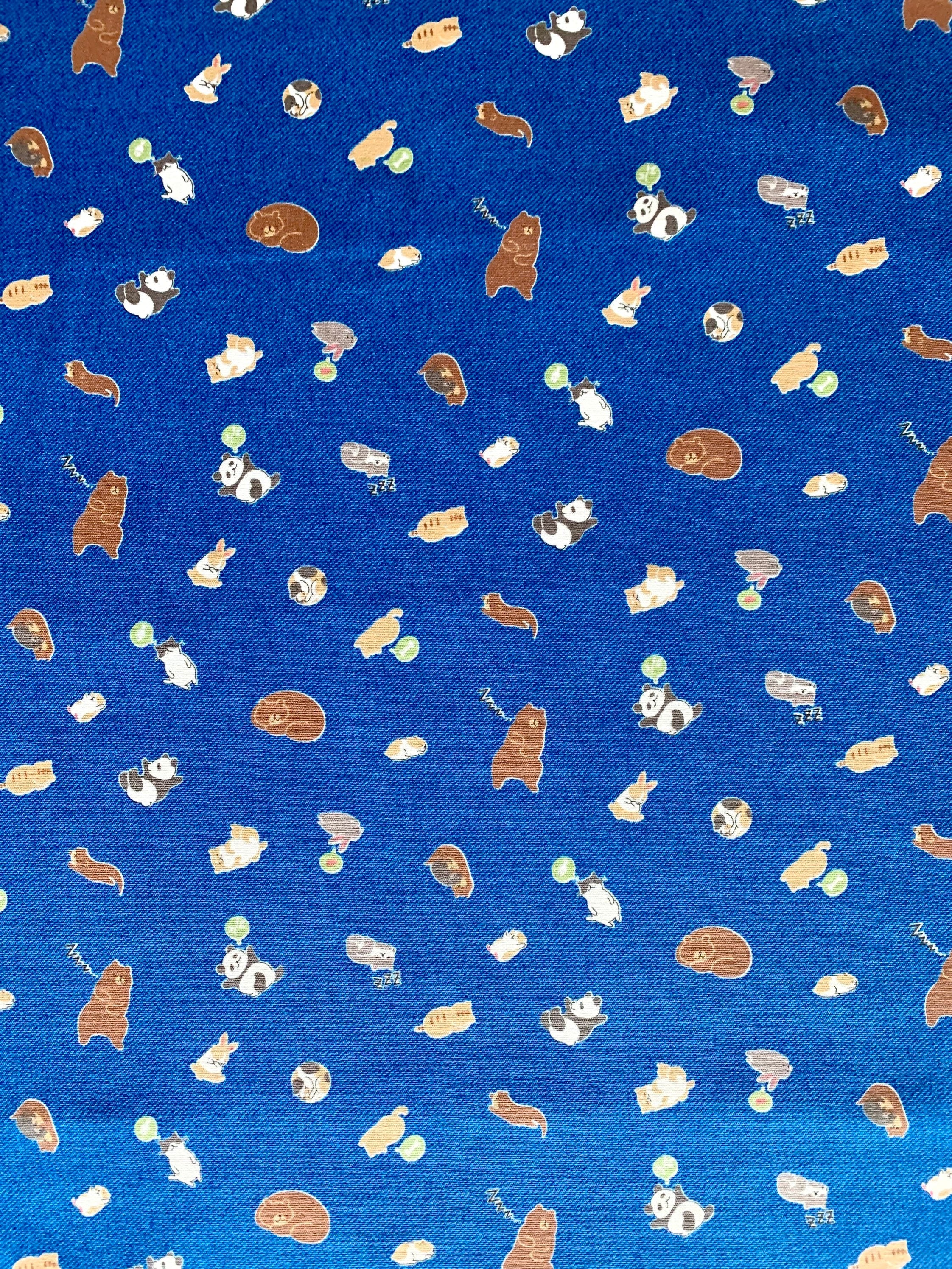 Cosmo - SALE Napping Animals Cotton Fabric - Denim Blue