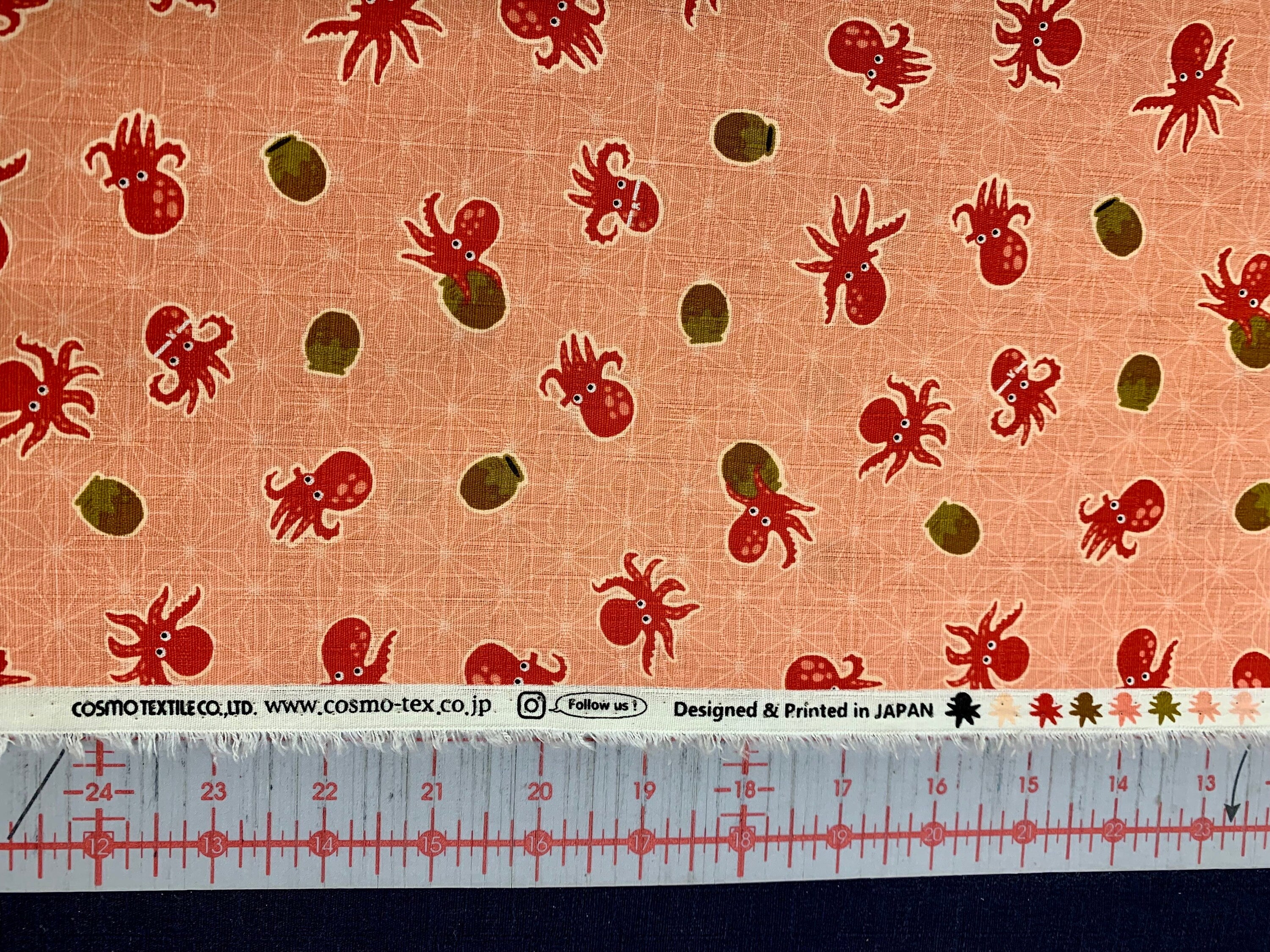 Cosmo Octopus Pots Japanese cotton dobby fabric AP31904-2B peach pink red