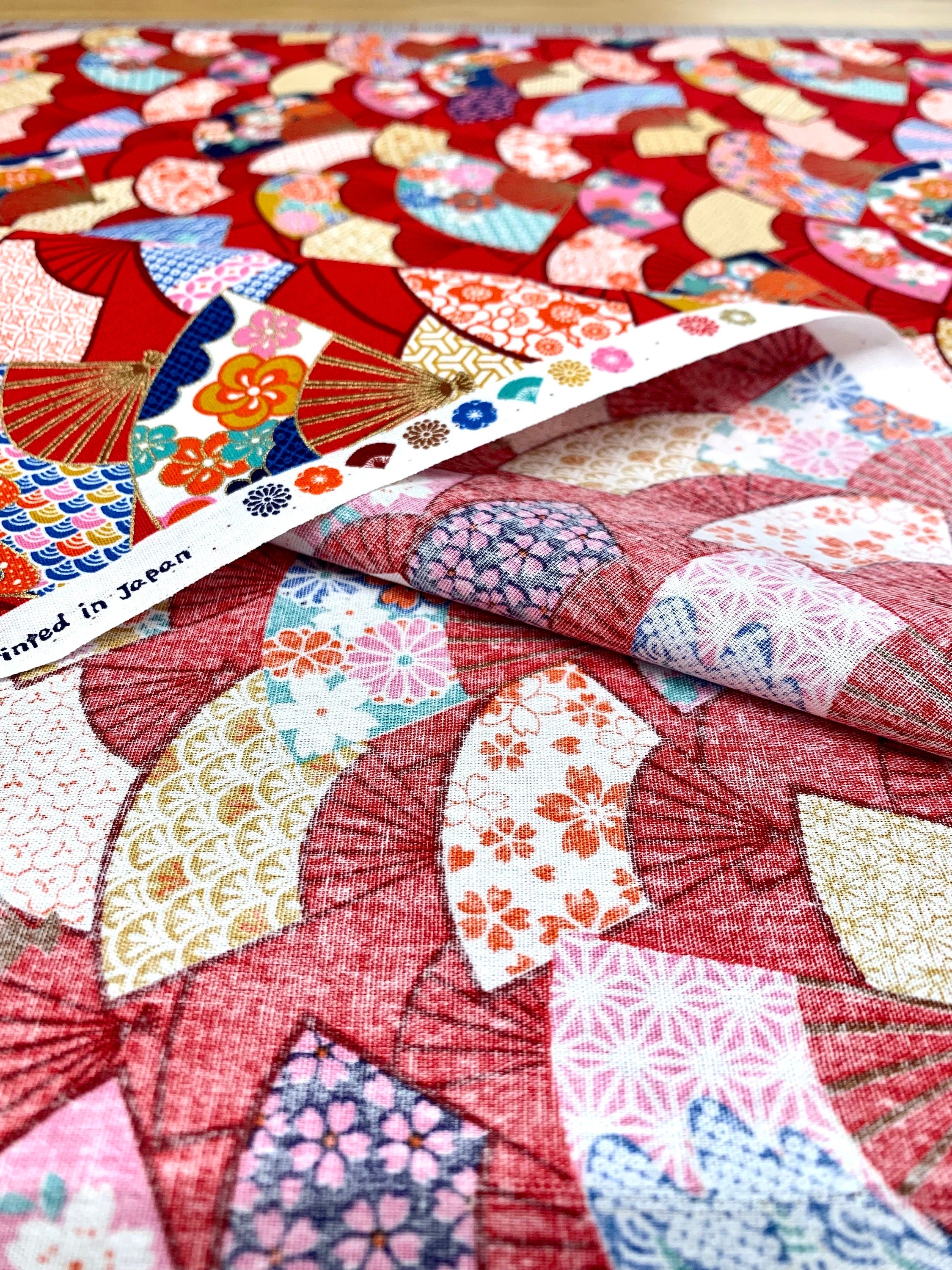 Senyo Golden Flower Story Fans Japanese cotton fabric SK-7600-3C red pink gold