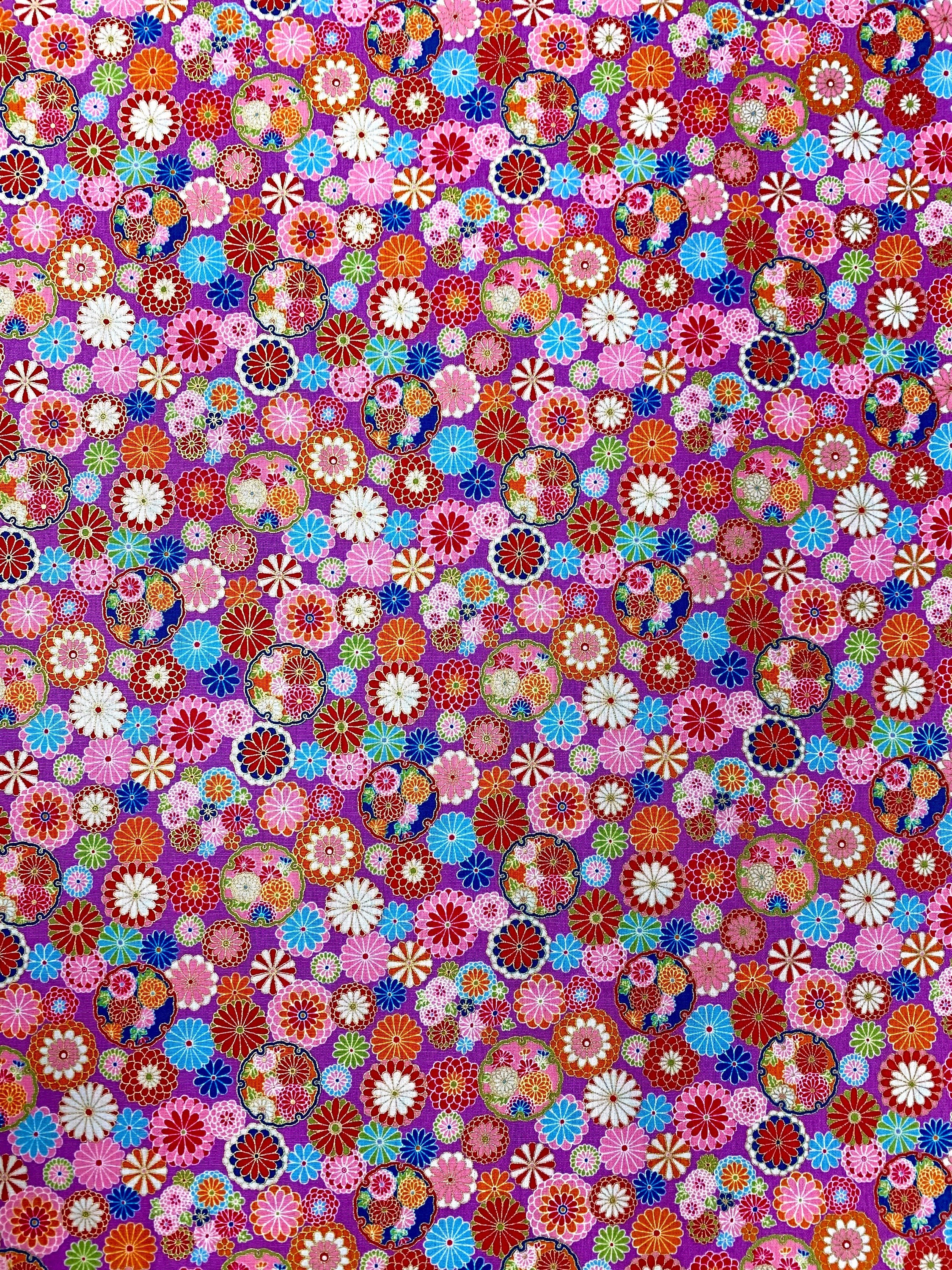 Senyo Golden Flower Story Chrysanthemums Japanese cotton fabric SK-7600-1B pink lavender white