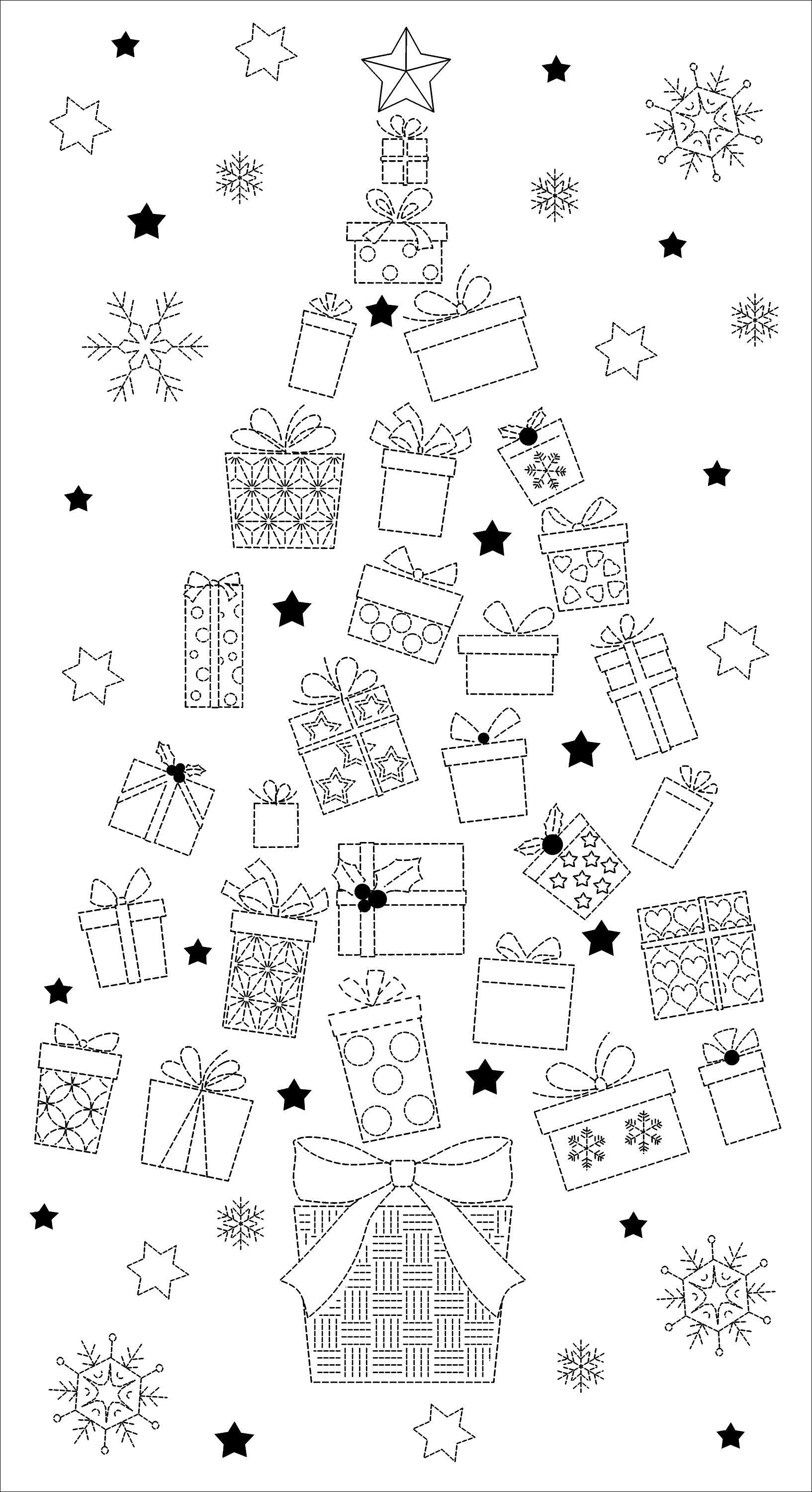 Orimono Imports - Gift Boxes Sashiko Washout Fabric Panel - Navy/Green/Red/Cream