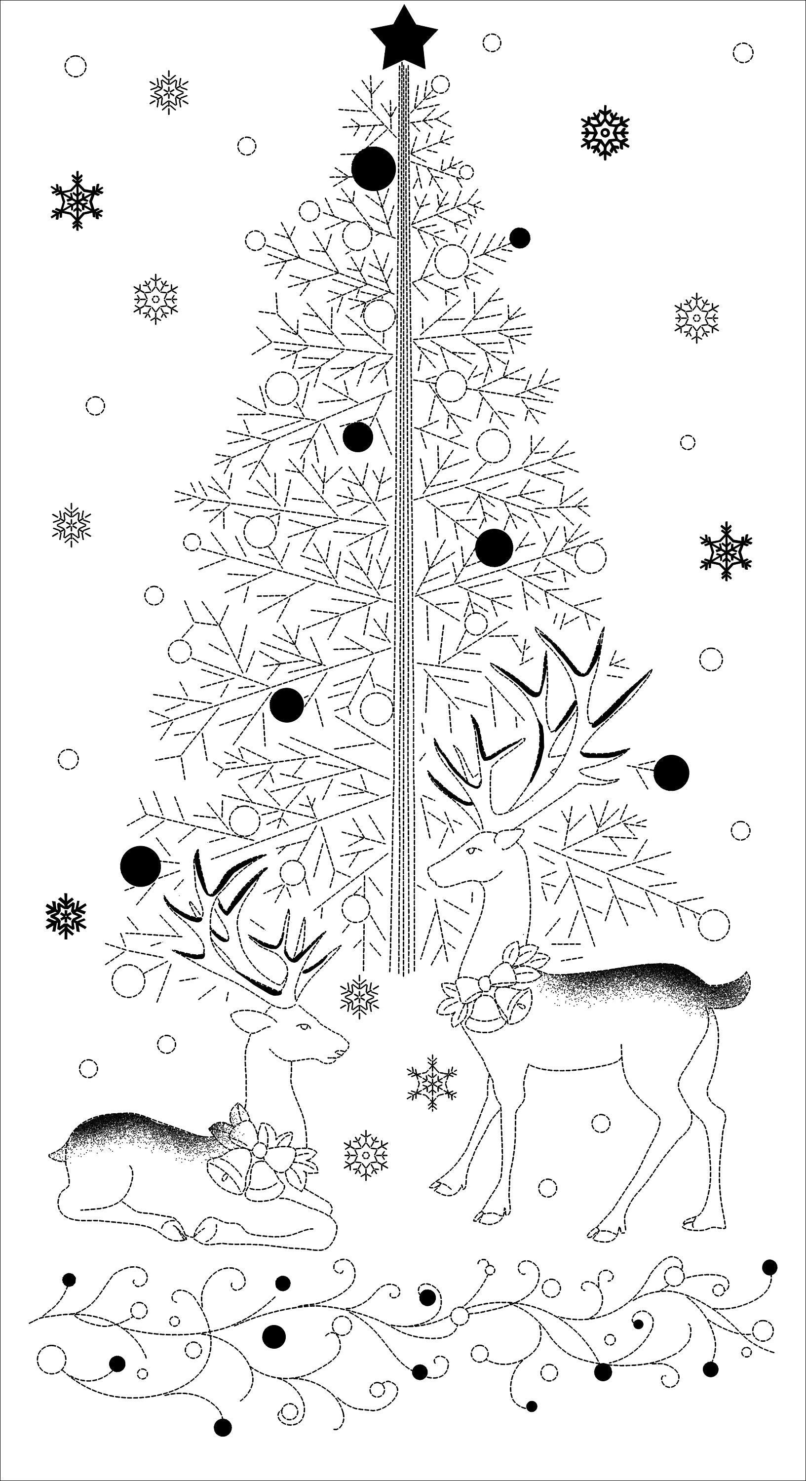 Orimono Imports - Woodland Christmas Sashiko Washout Fabric Panel - Navy/Green/Red/Cream