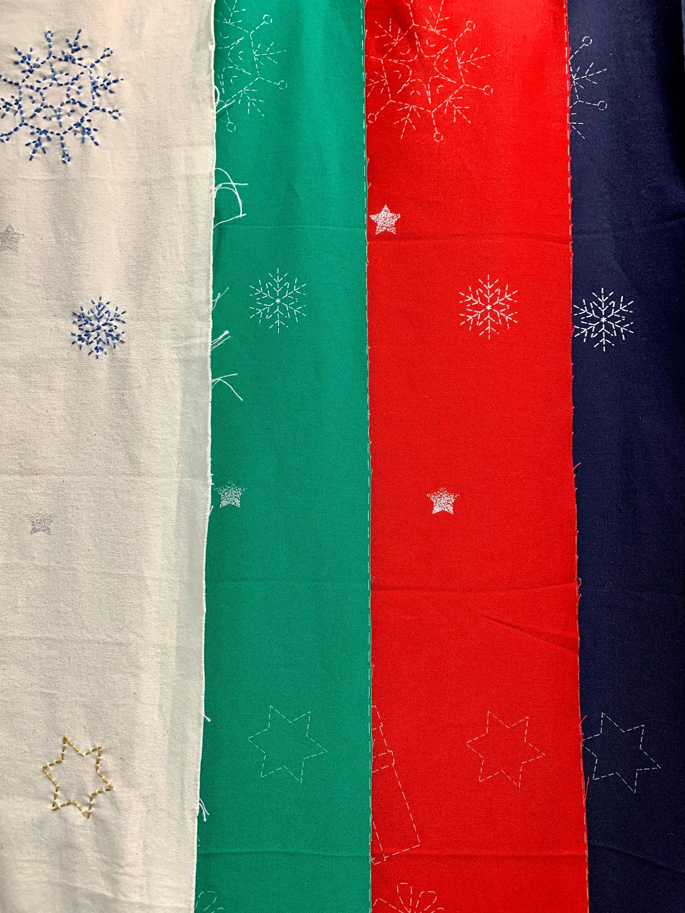 Orimono Imports - Gift Boxes Sashiko Washout Fabric Panel - Navy/Green/Red/Cream