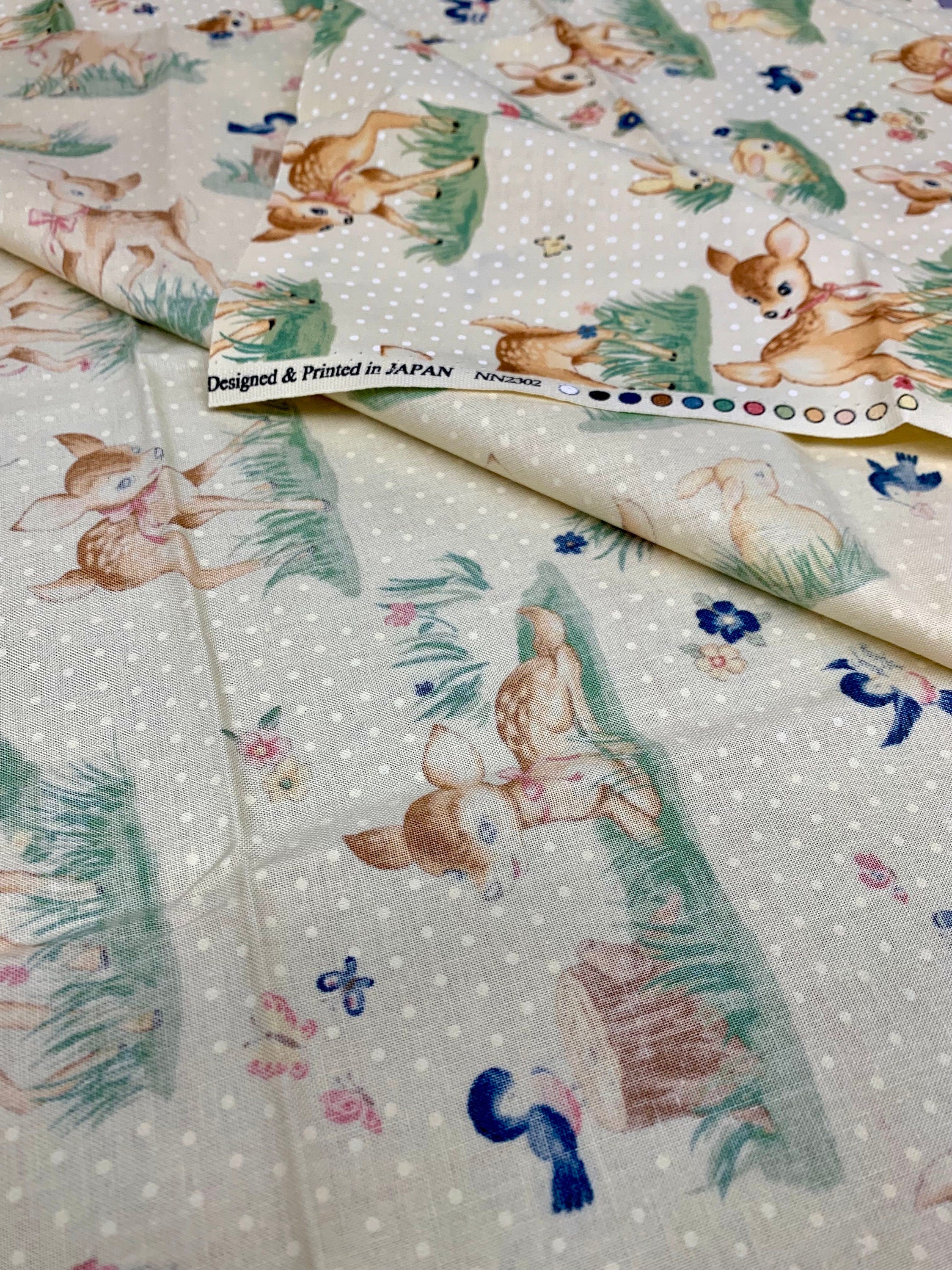 PRE-CUT Cosmo un/nö Delightful Deer cotton fabric yellow