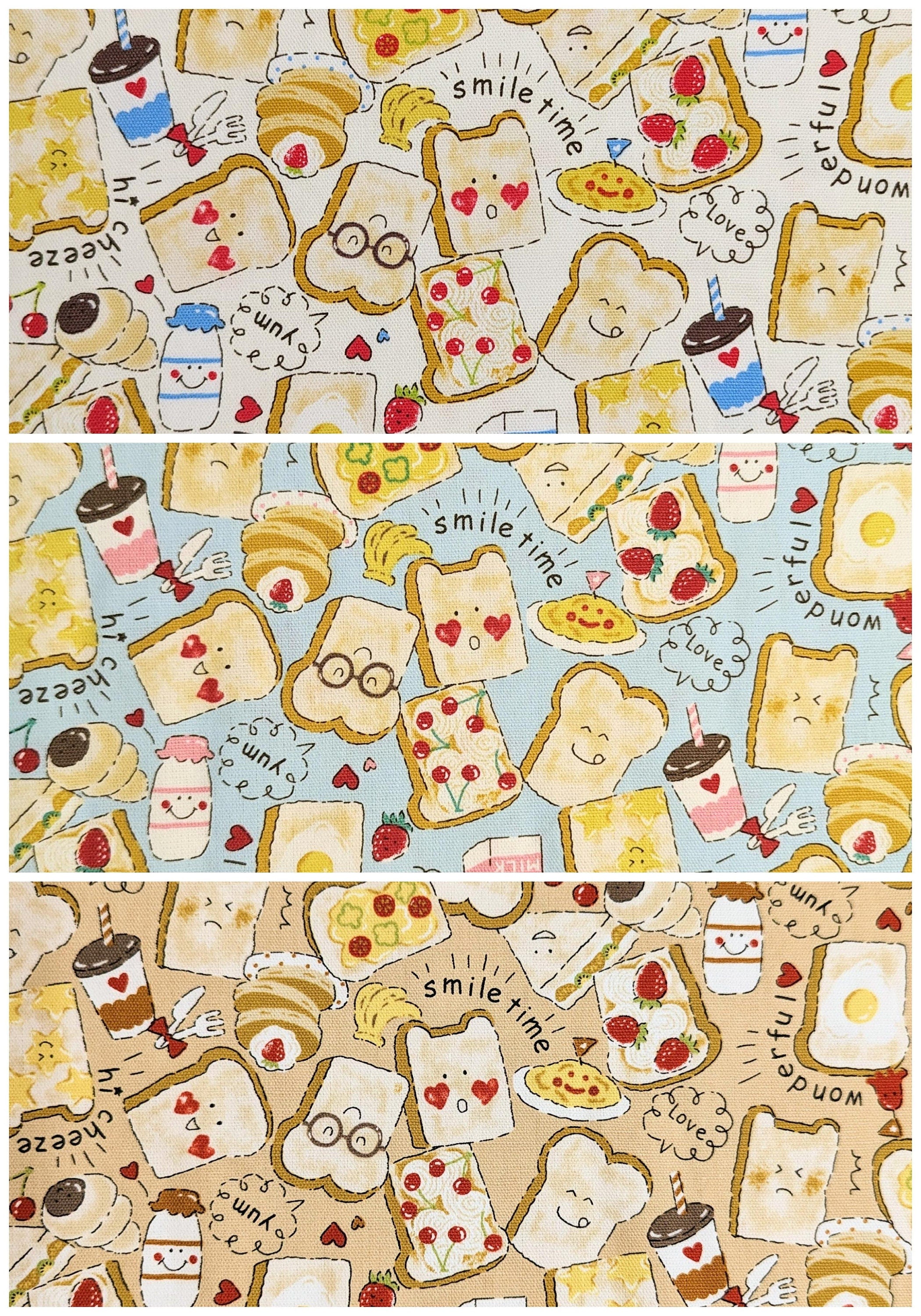 Happy Toast Japanese Oxford cotton canvas fabric YPA-39030-C light blue