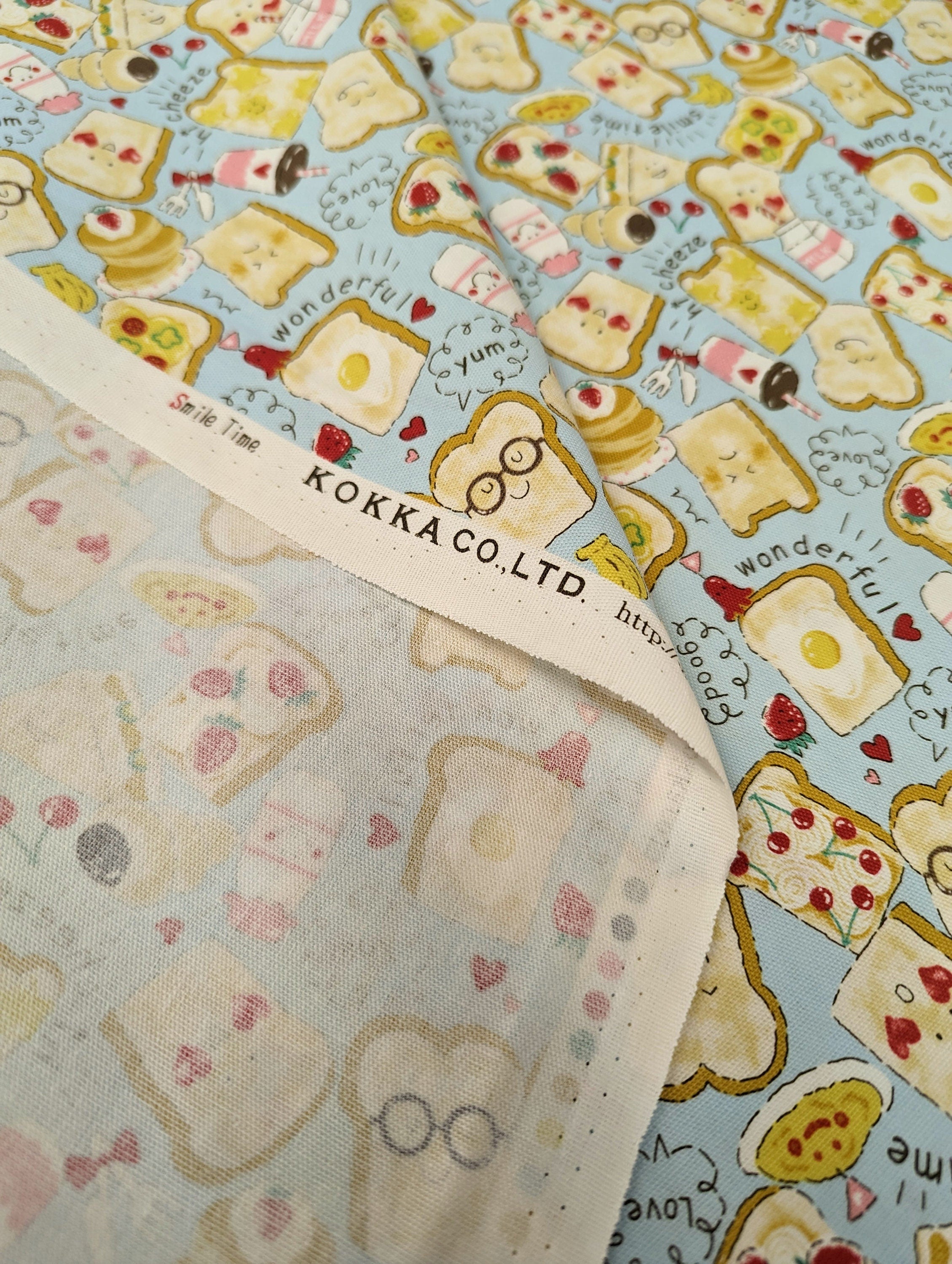 Happy Toast Japanese Oxford cotton canvas fabric YPA-39030-C light blue