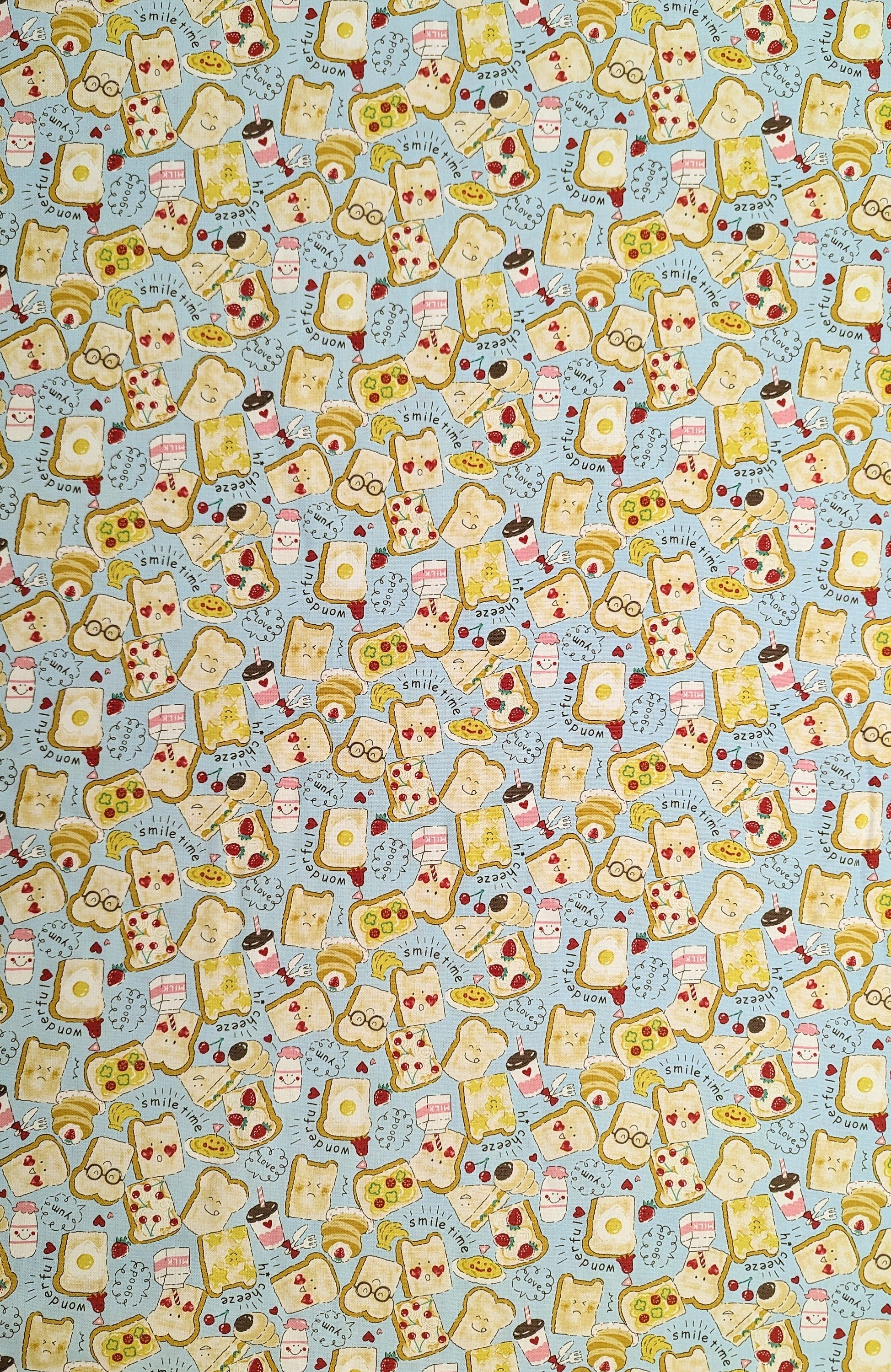 Happy Toast Japanese Oxford cotton canvas fabric YPA-39030-C light blue