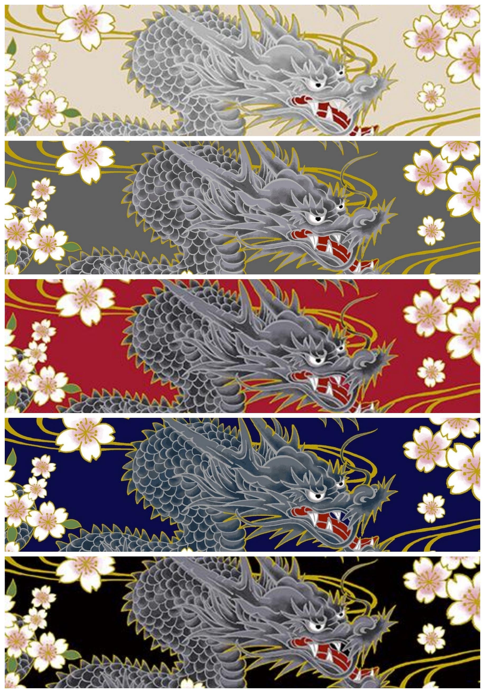 QuiltGate Hyakka Ryoran Water Dragon cotton fabric HR3440-11E black