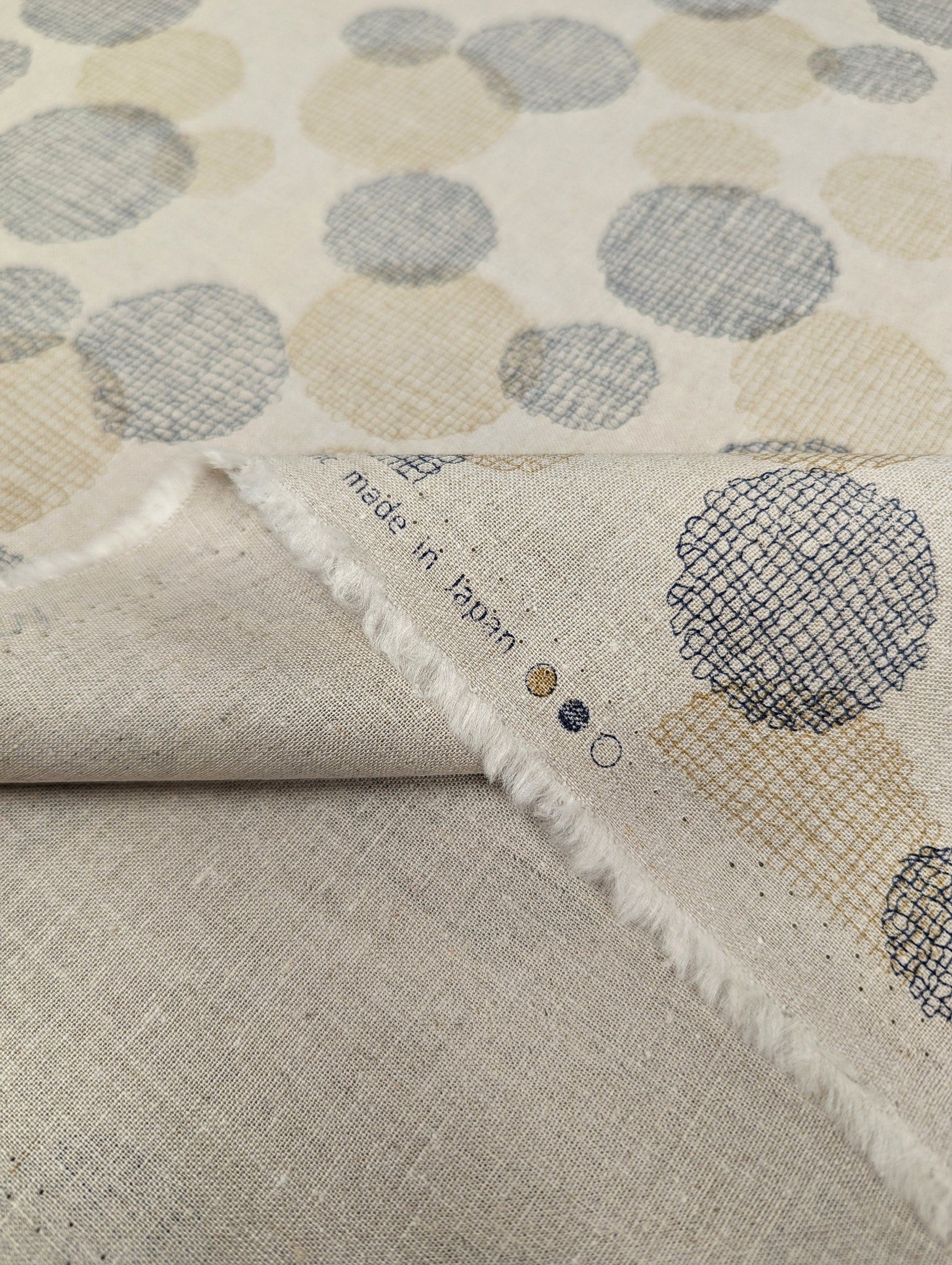 Crosshatched Circles on Natural Japanese Cotton Linen Blend PJ-2622CL-B yellow