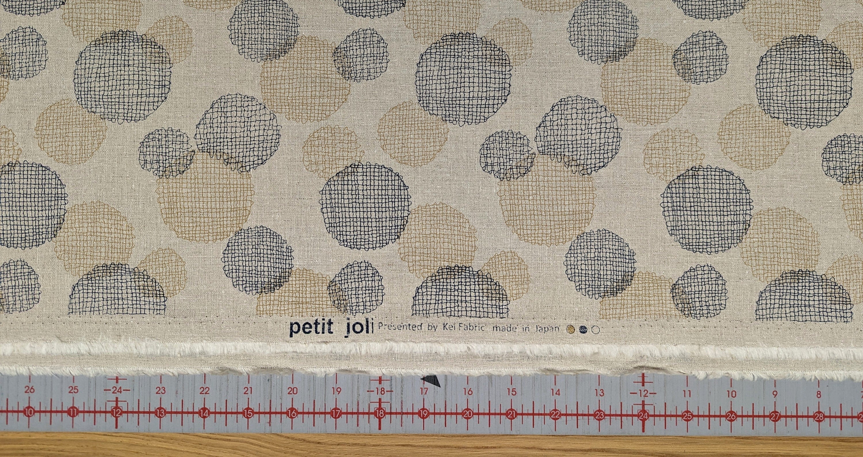 Crosshatched Circles on Natural Japanese Cotton Linen Blend PJ-2622CL-B yellow