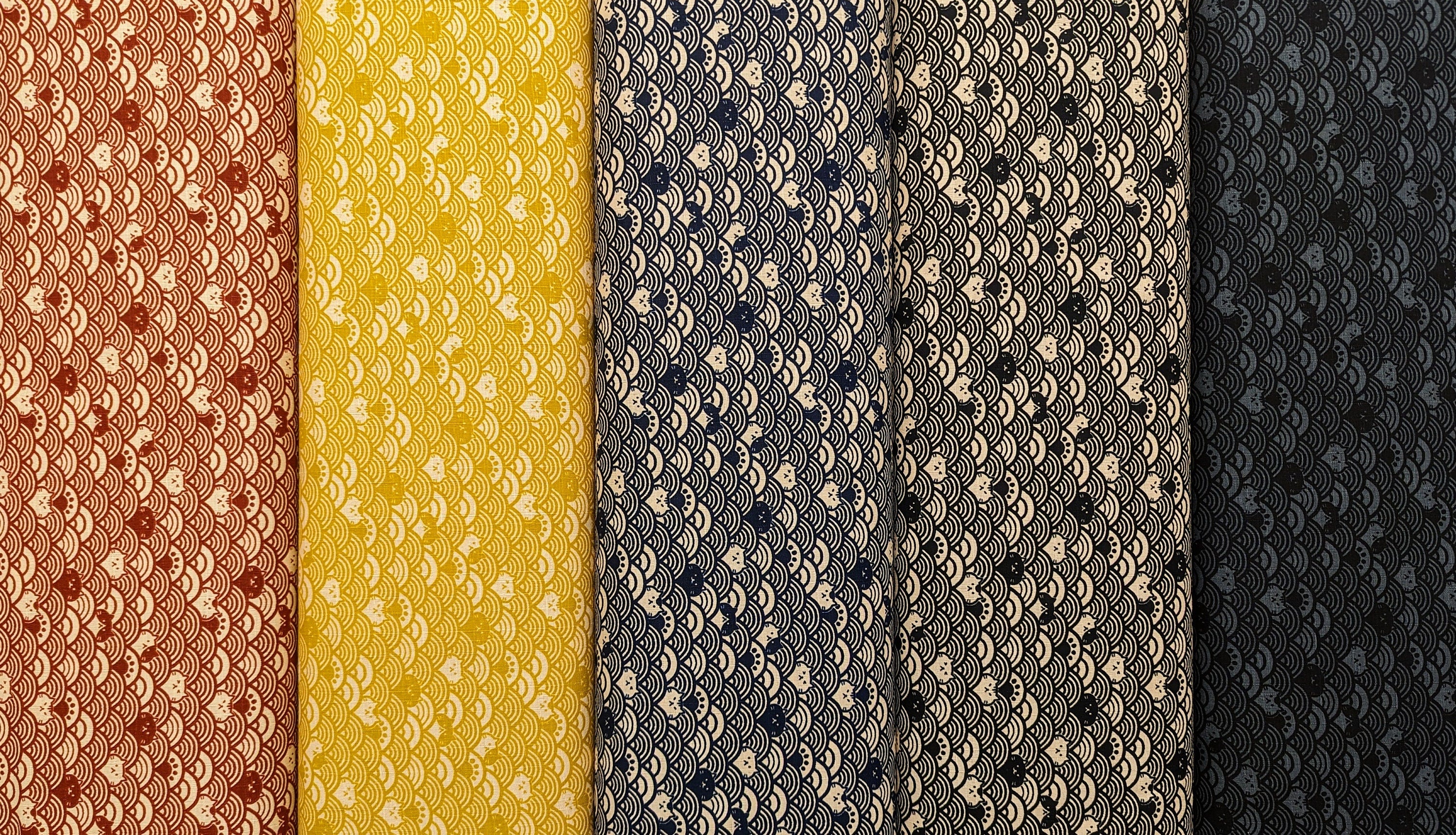 Waves with Cats Cosmo Japanese cotton dobby fabric AP41903-2A red