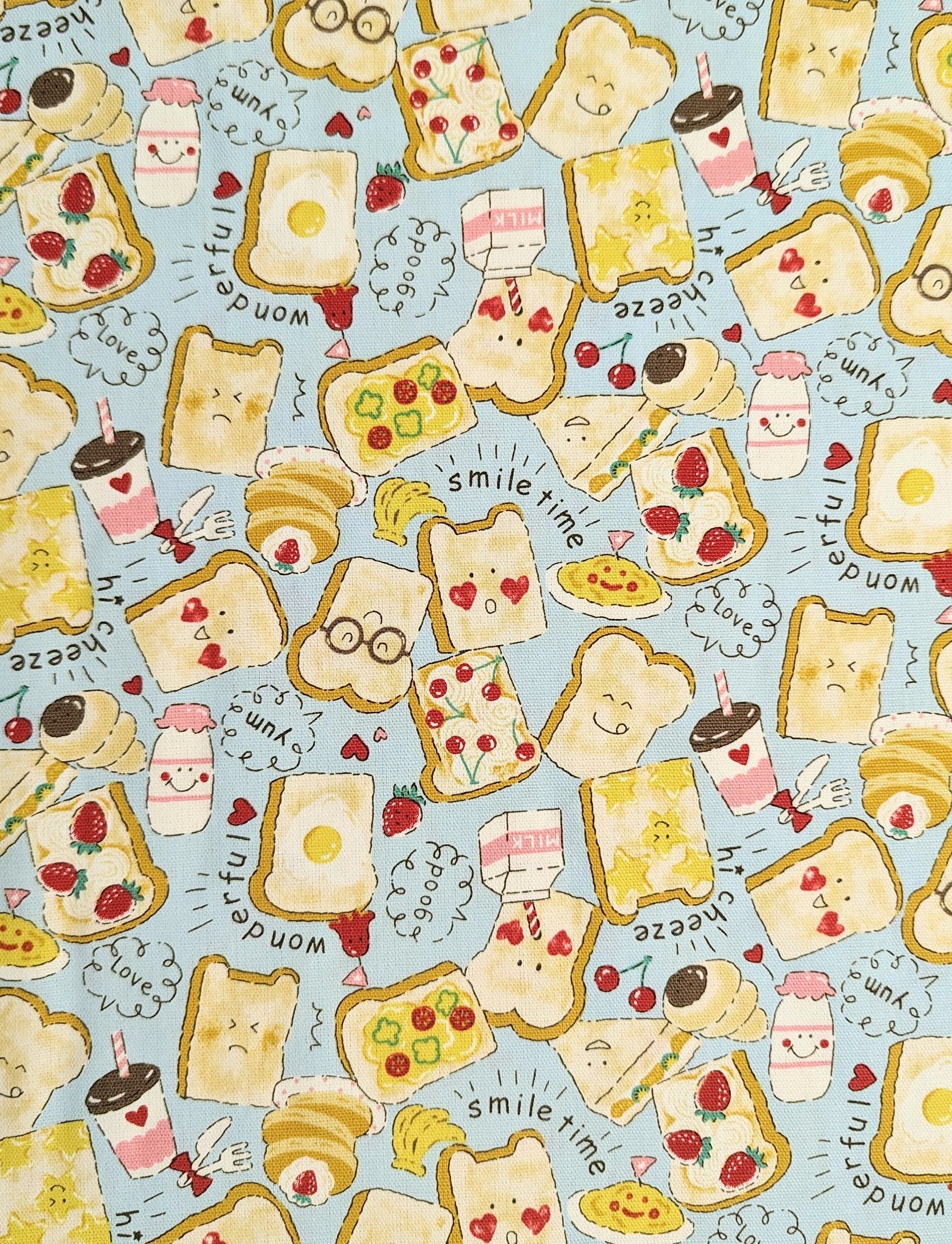Happy Toast Japanese Oxford cotton canvas fabric YPA-39030-C light blue
