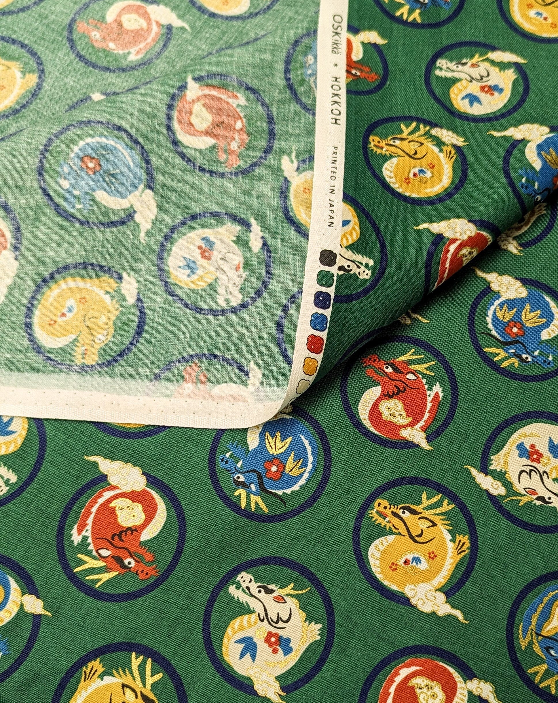 Little Dragons Hokkoh cotton fabric 1024-135-1C green