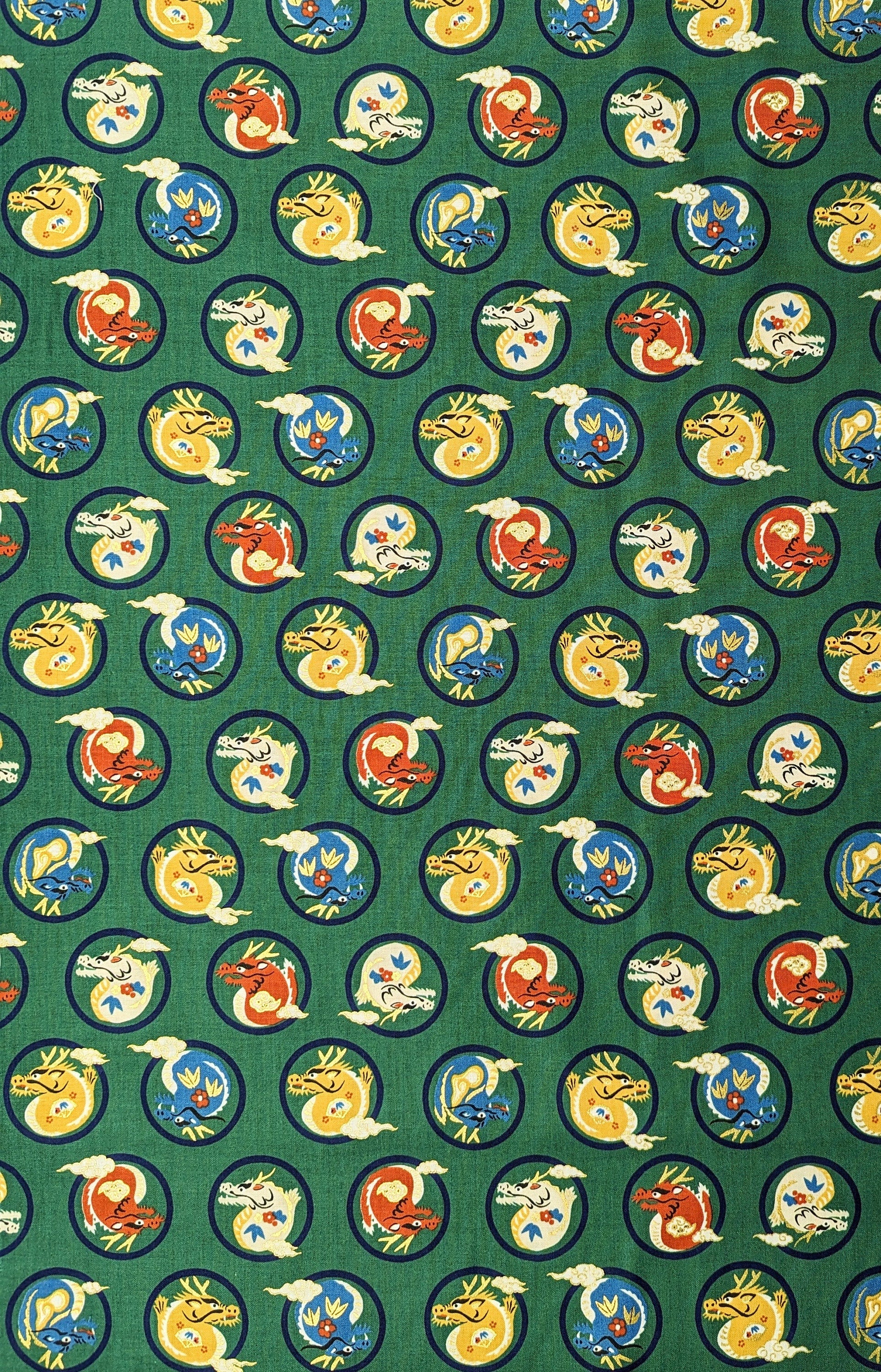 Little Dragons Hokkoh cotton fabric 1024-135-1C green