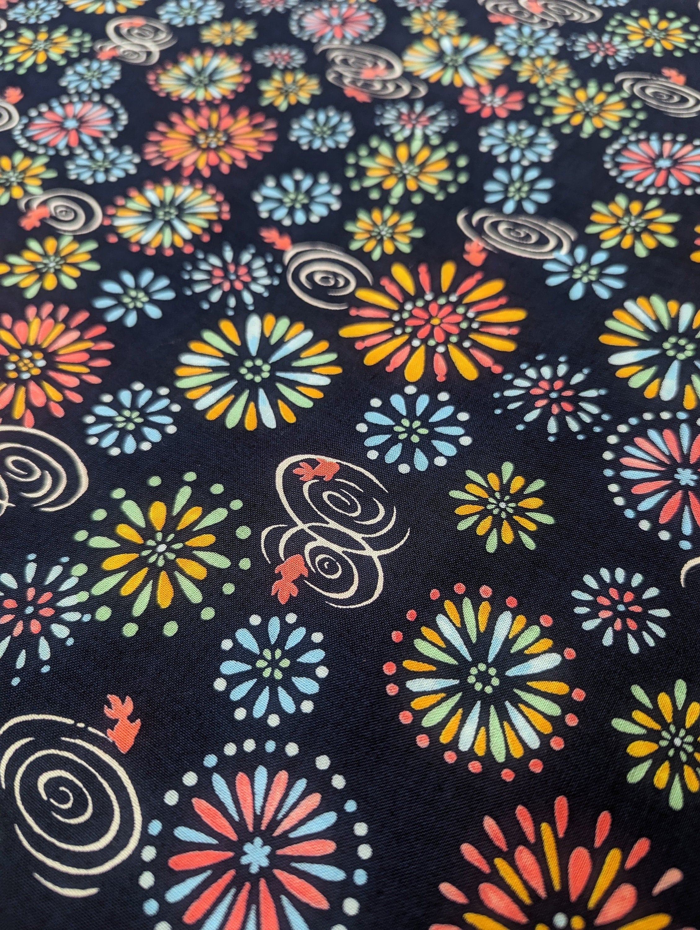 Fireworks and Koi Sevenberry Japanese cotton fabric 850199 1-5 blue