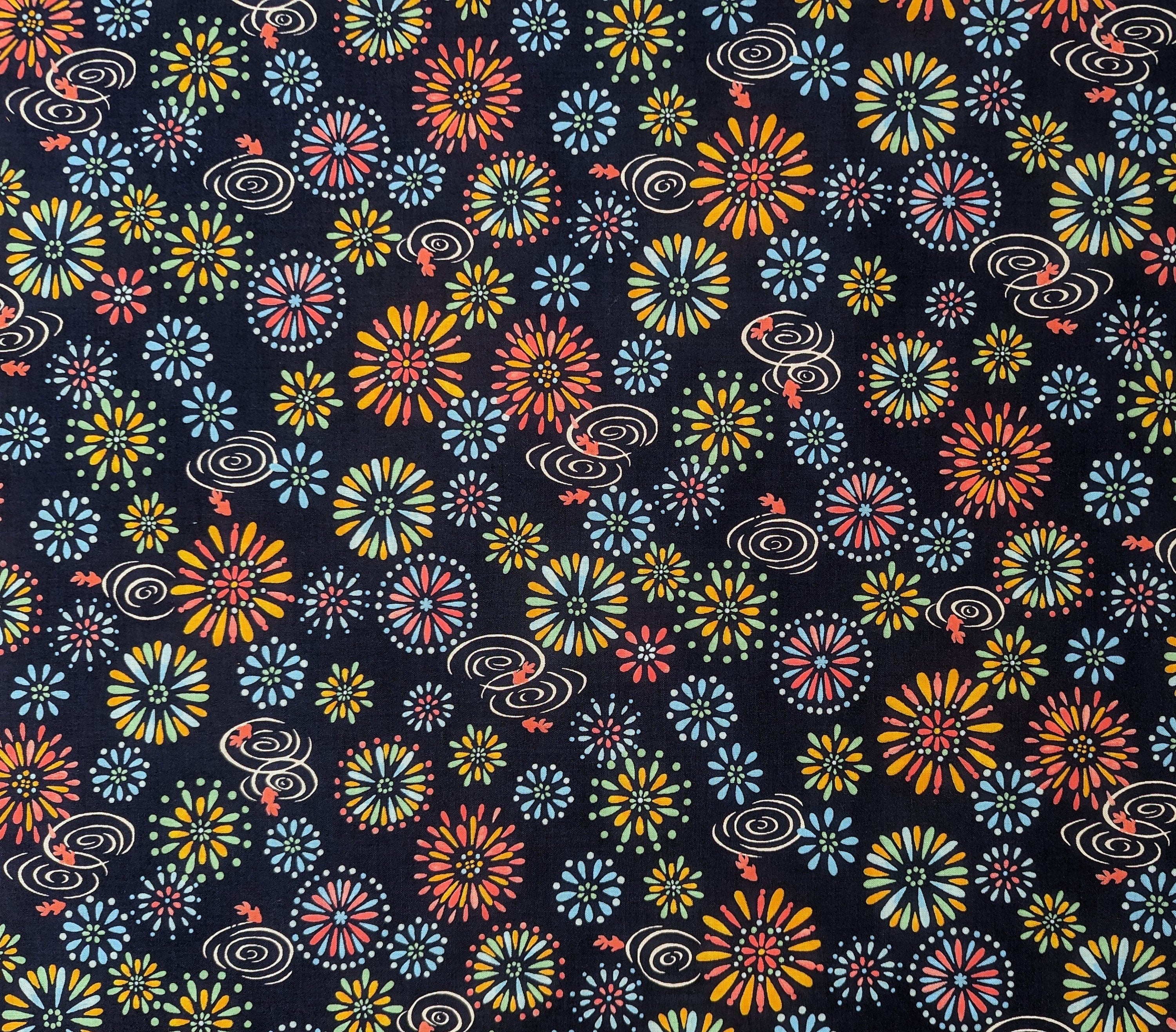 Fireworks and Koi Sevenberry Japanese cotton fabric 850199 1-5 blue