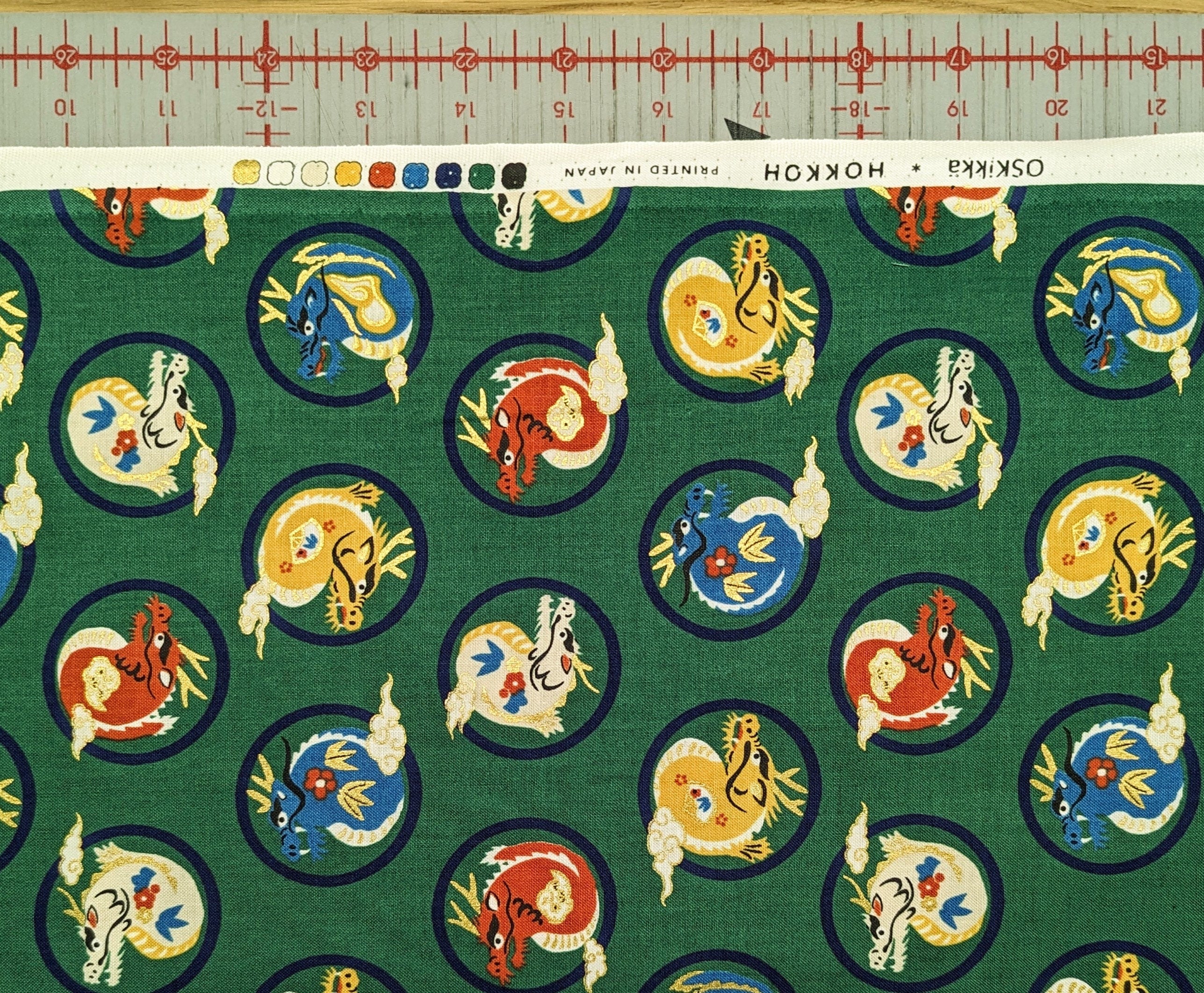 Little Dragons Hokkoh cotton fabric 1024-135-1C green