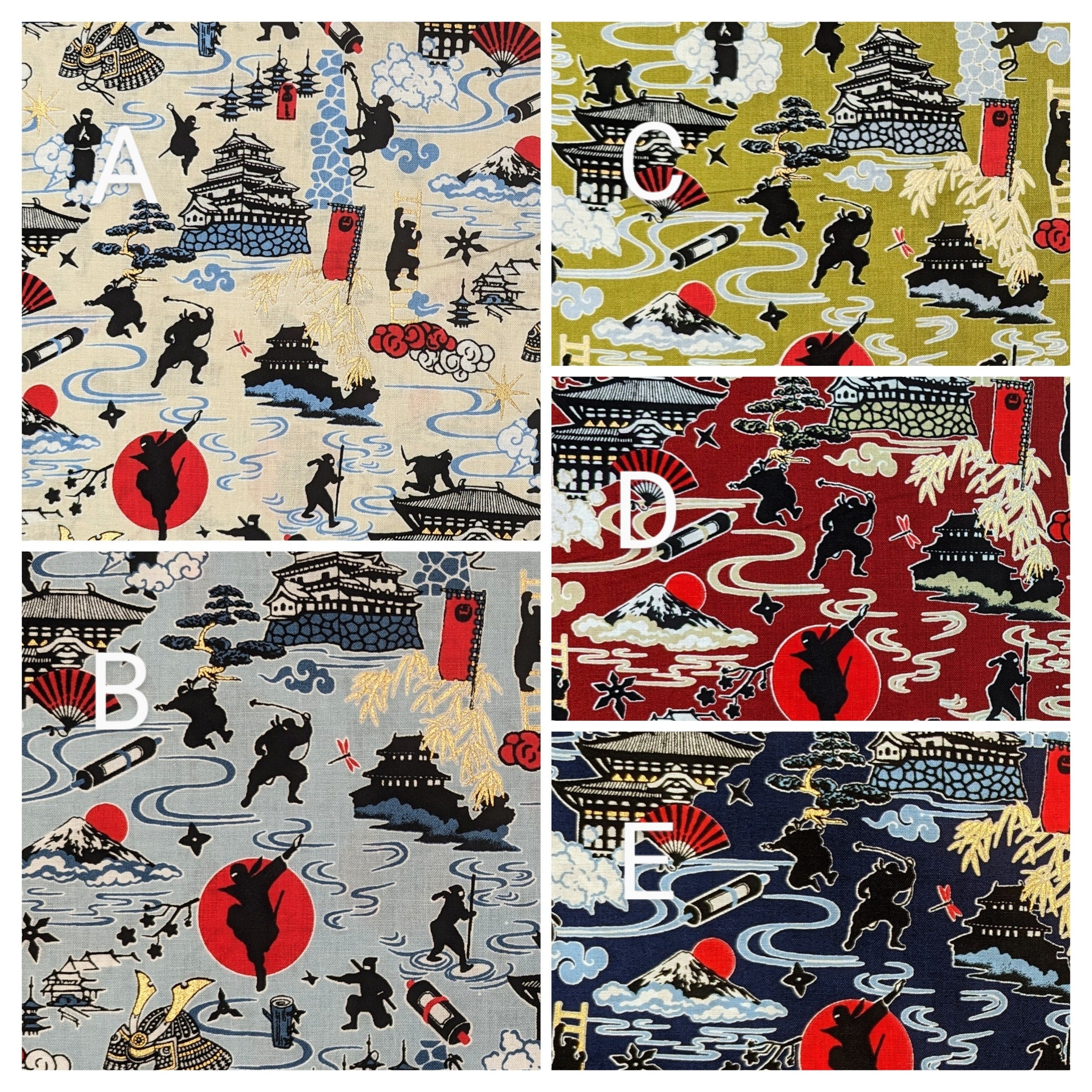 Ninjas in Action Suntone Japanese cotton fabric ST-5503-2E navy blue