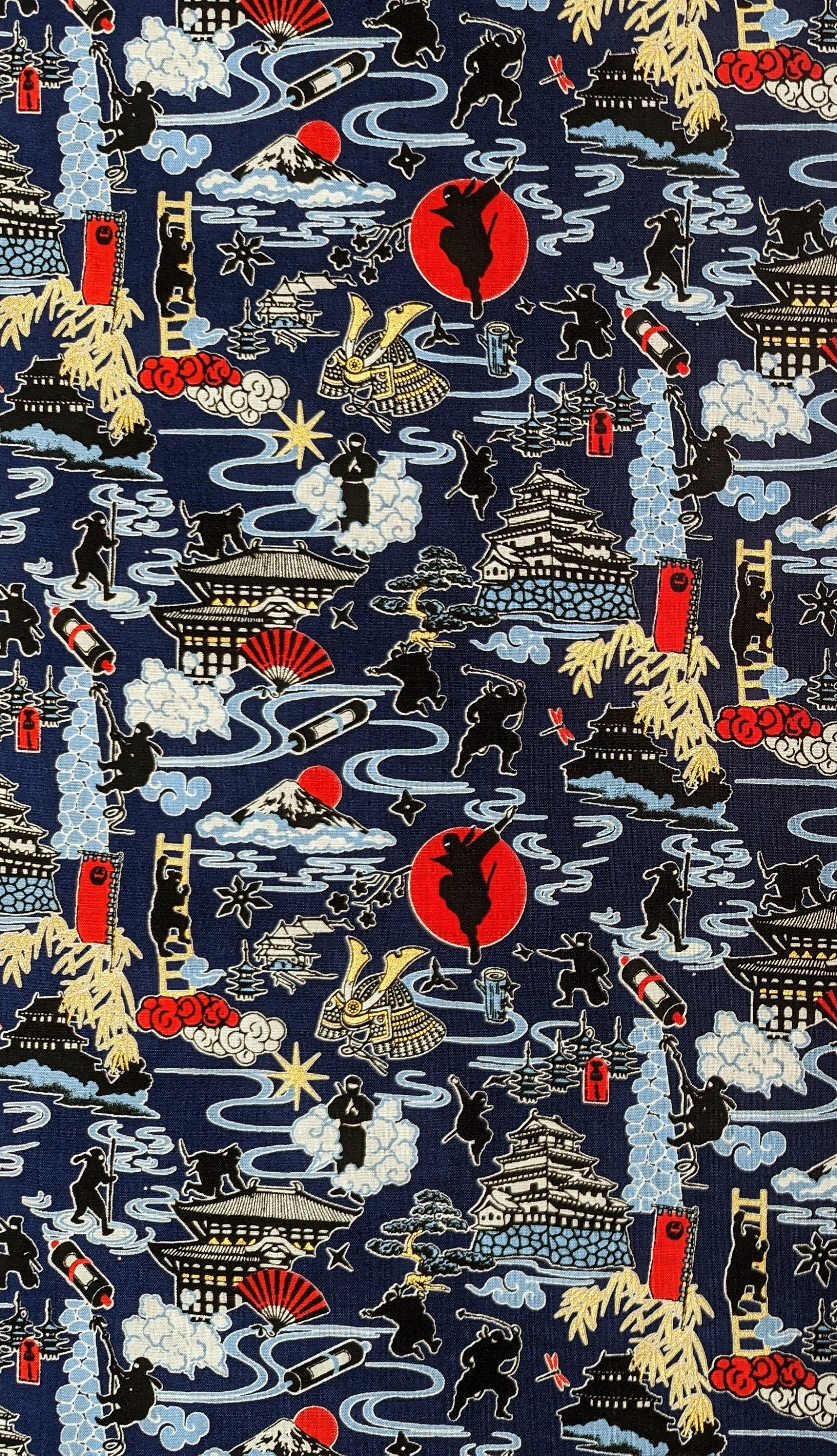 Ninjas in Action Suntone Japanese cotton fabric ST-5503-2E navy blue