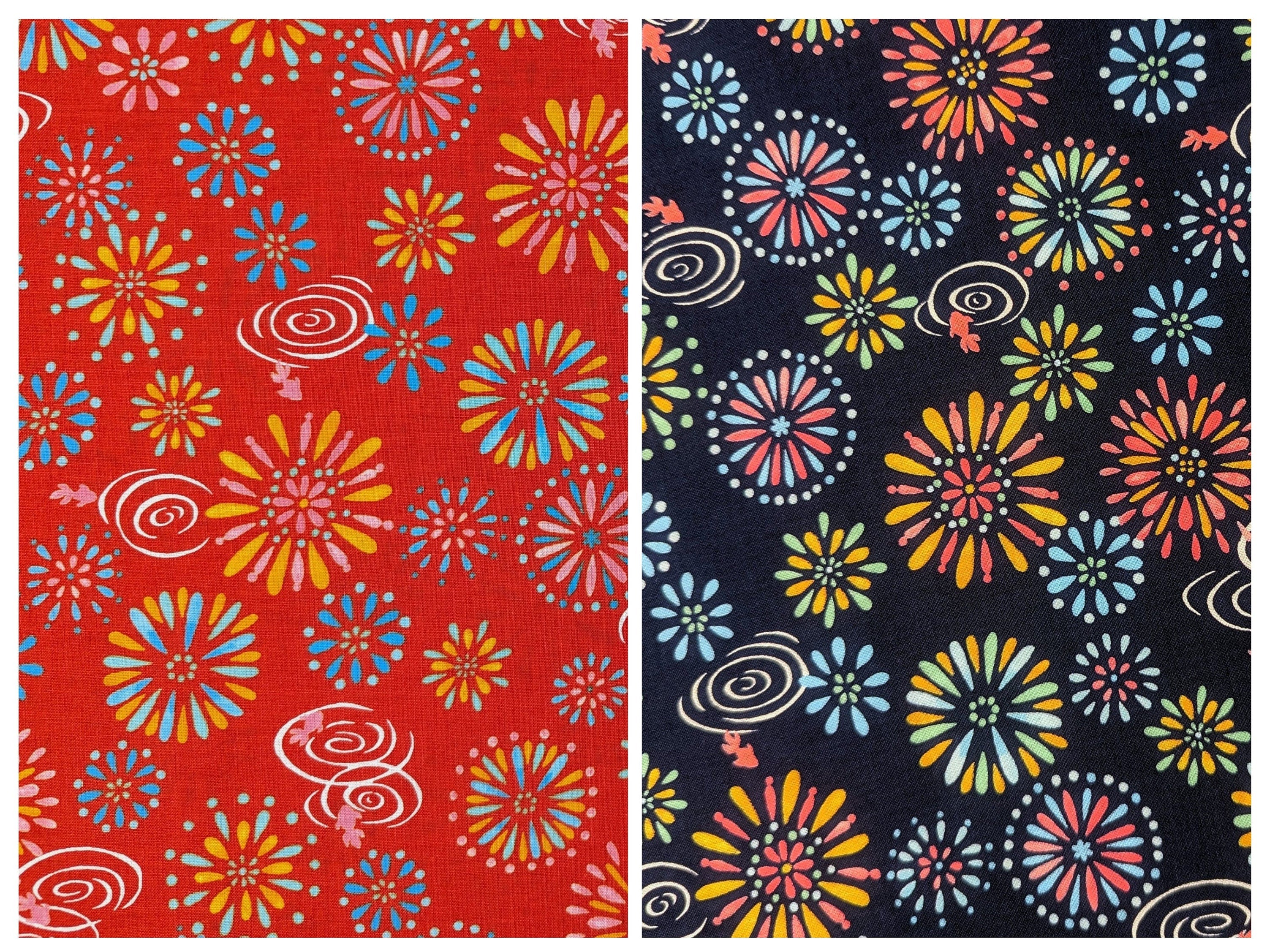 Fireworks and Koi Sevenberry Japanese cotton fabric 850199 1-5 blue