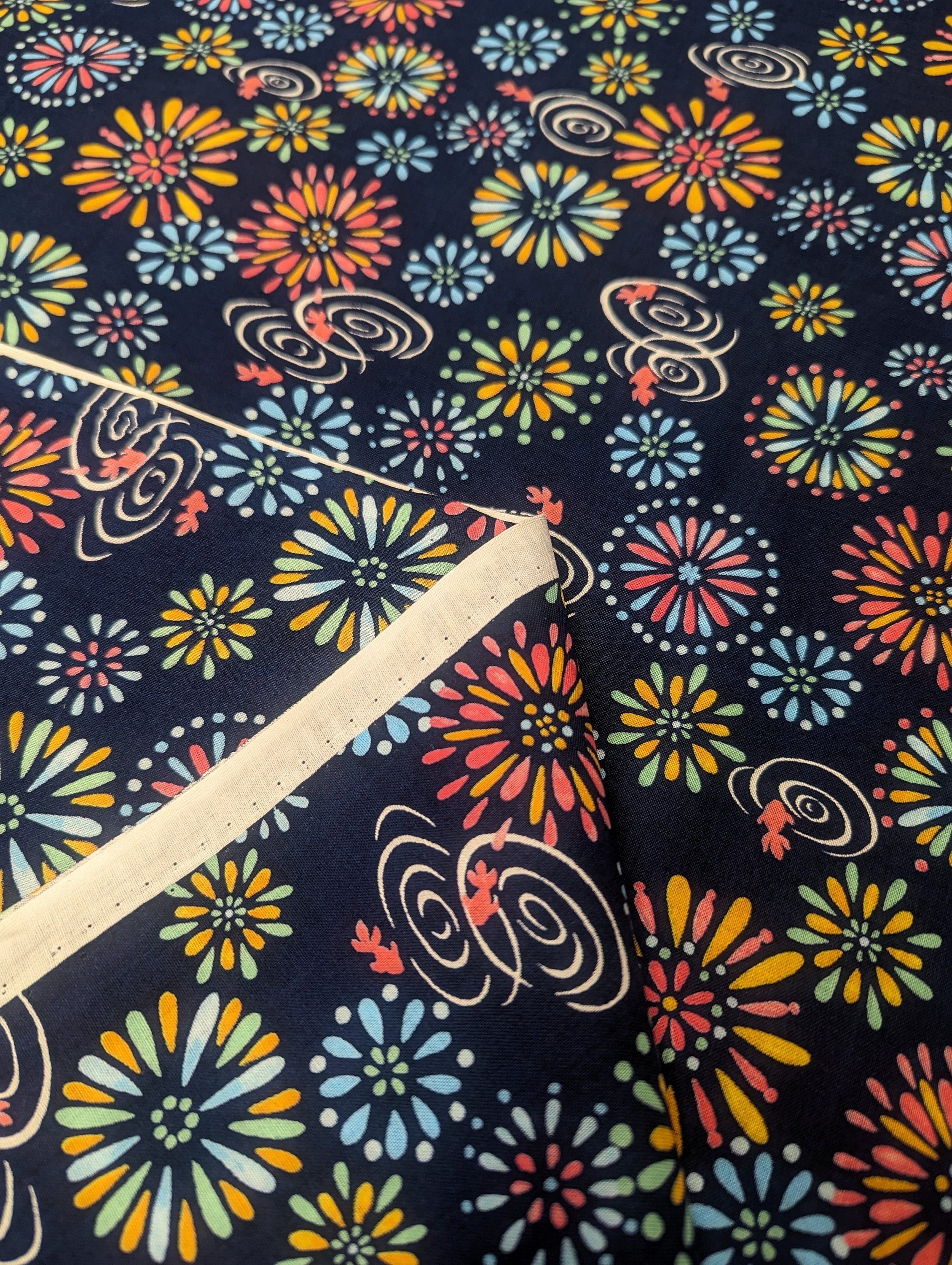Fireworks and Koi Sevenberry Japanese cotton fabric 850199 1-5 blue
