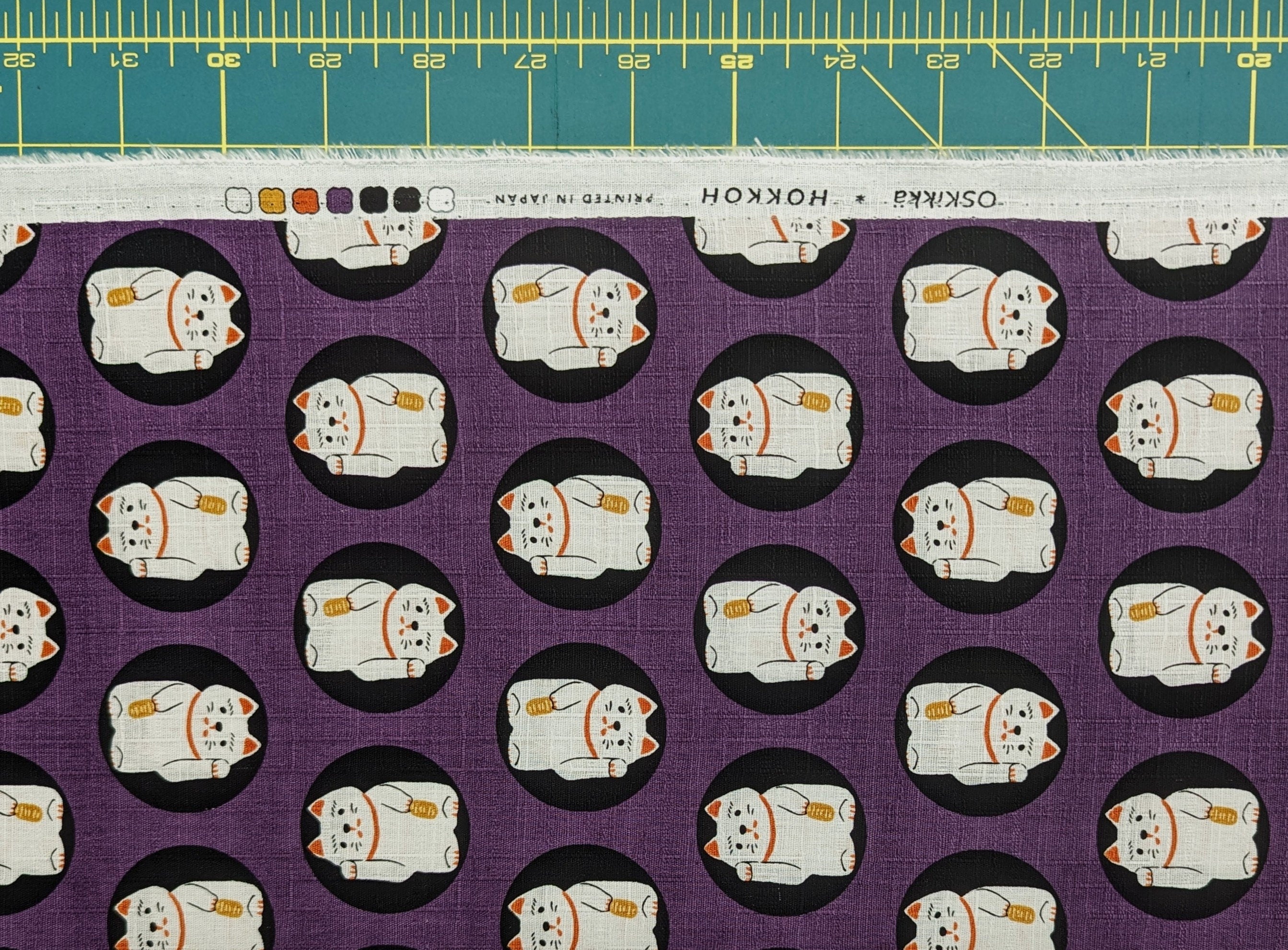 Hokkoh Lucky Cats Japanese cotton dobby fabric 1024-130-1-D purple