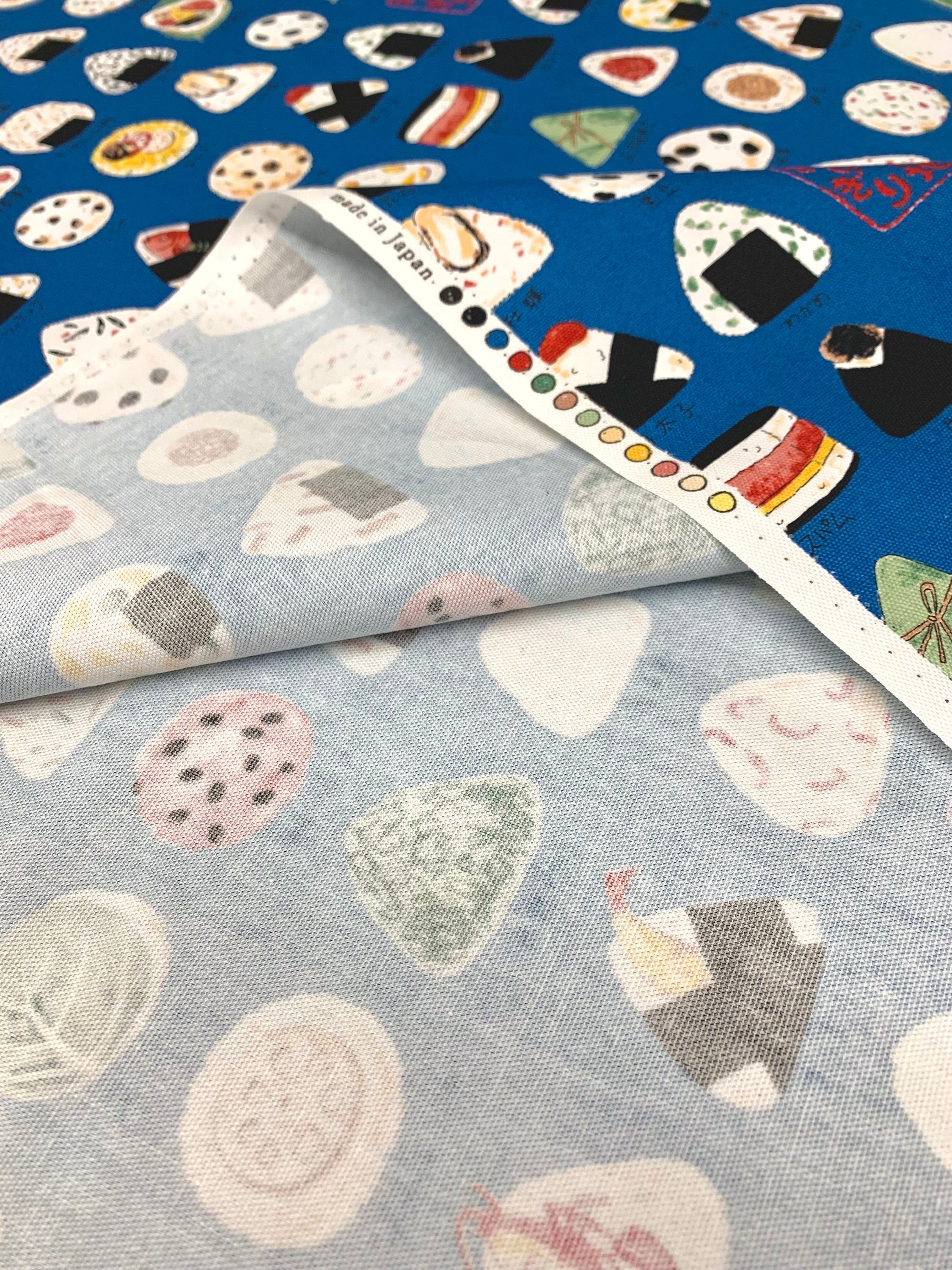 Tasty Onigiri Kokka Japanese cotton Oxford fabric YPA-46030-1E medium blue