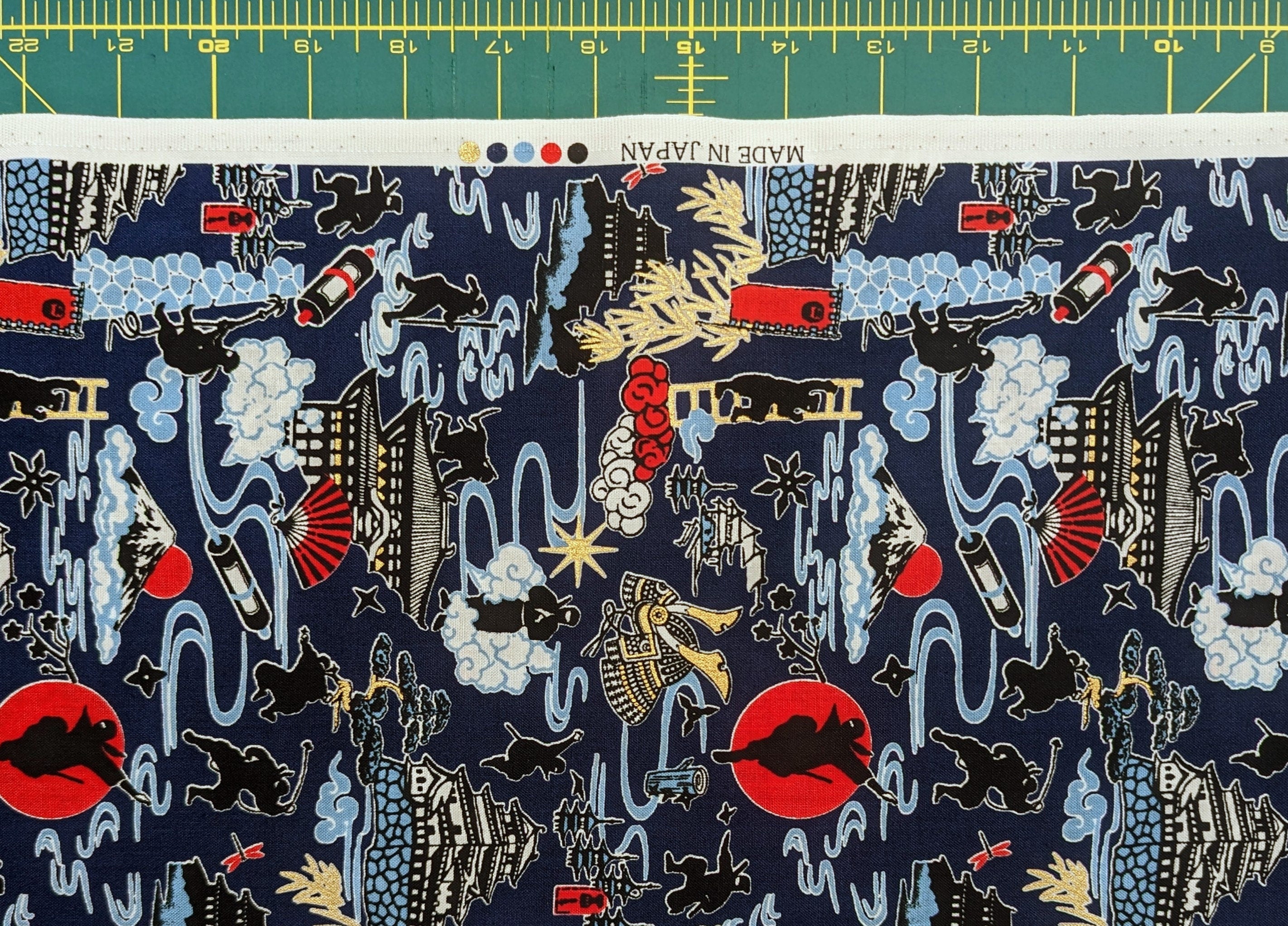 Ninjas in Action Suntone Japanese cotton fabric ST-5503-2E navy blue