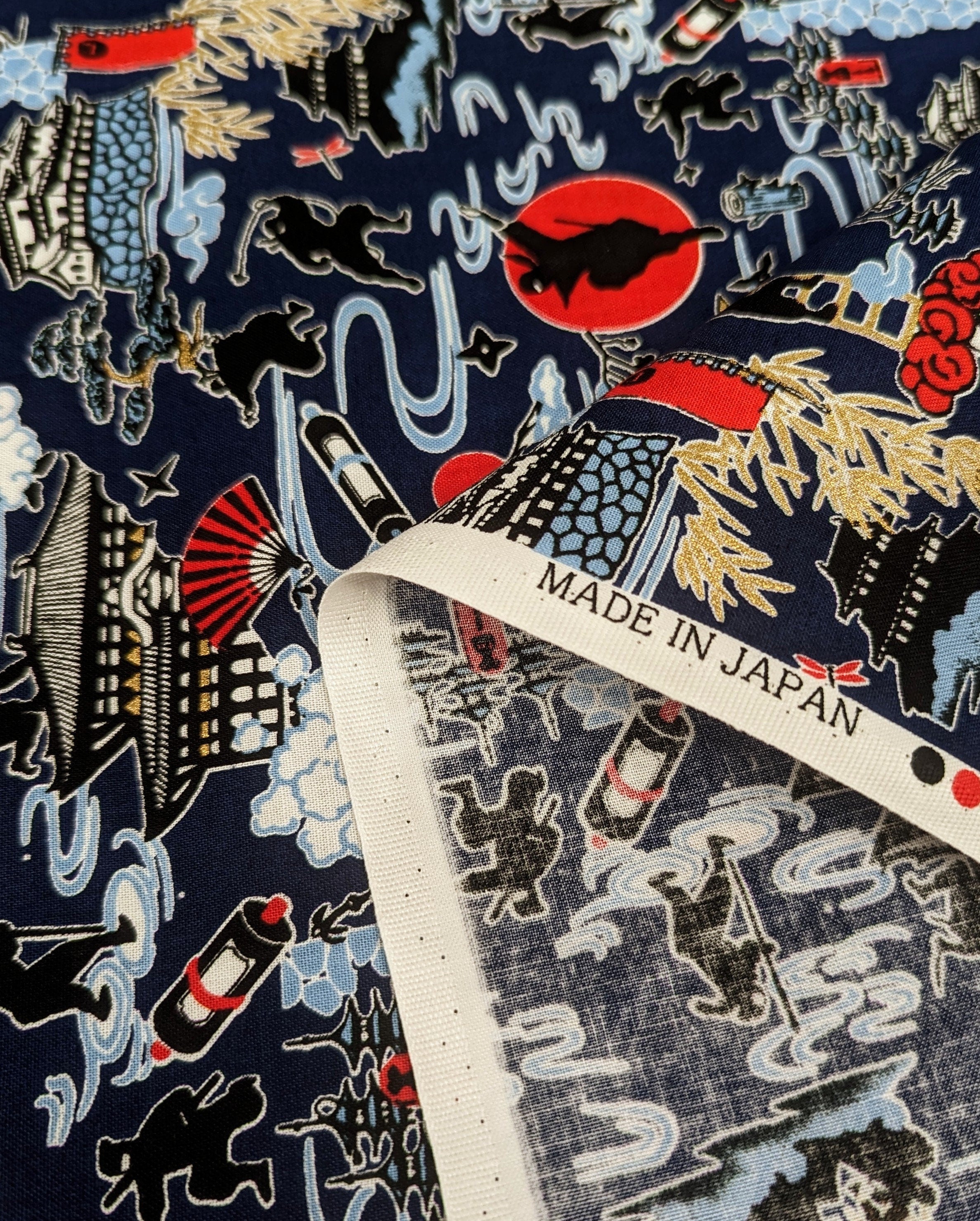 Ninjas in Action Suntone Japanese cotton fabric ST-5503-2E navy blue