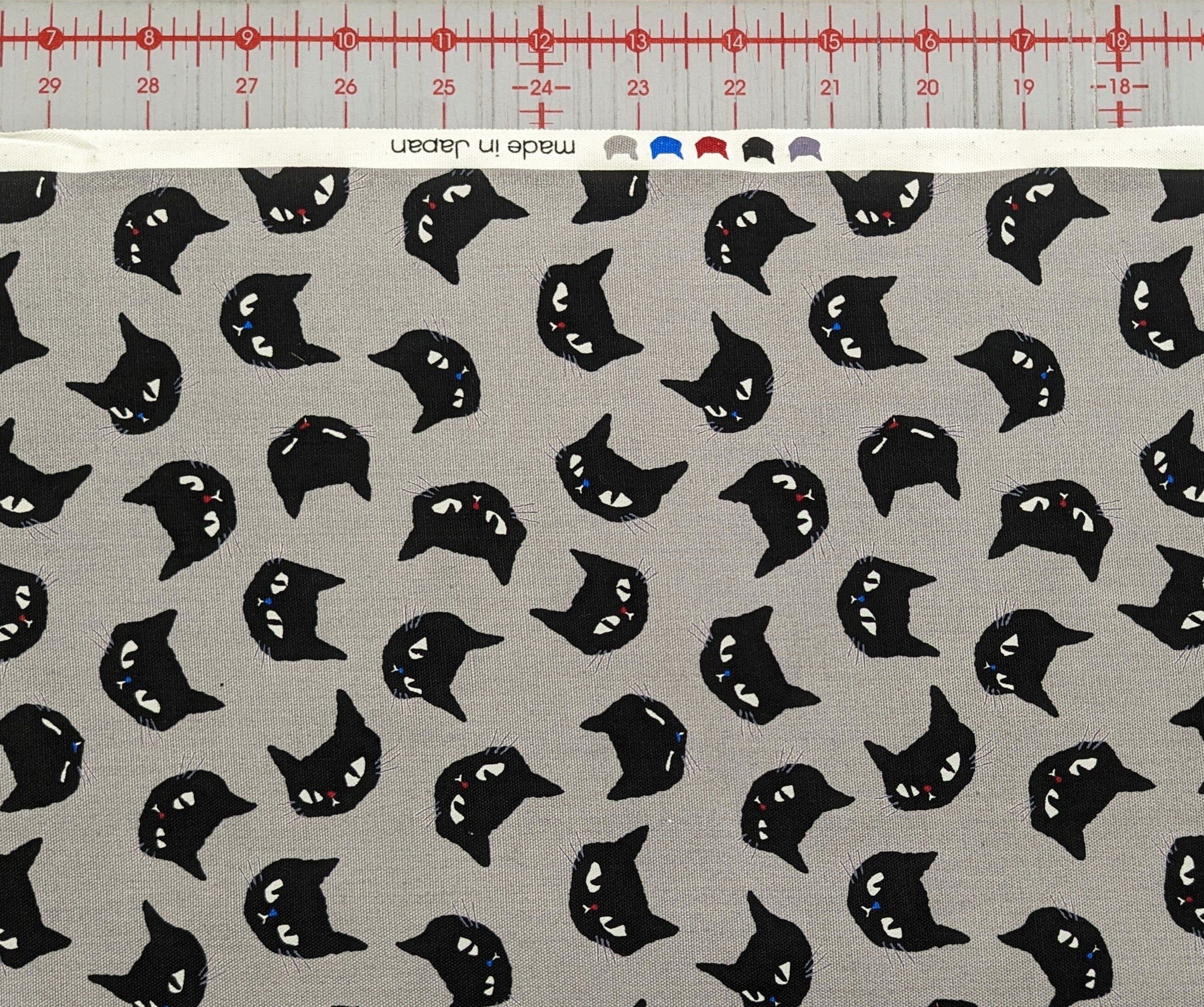 Black Cats Japanese Oxford cotton canvas fabric H-7094-1-E gray