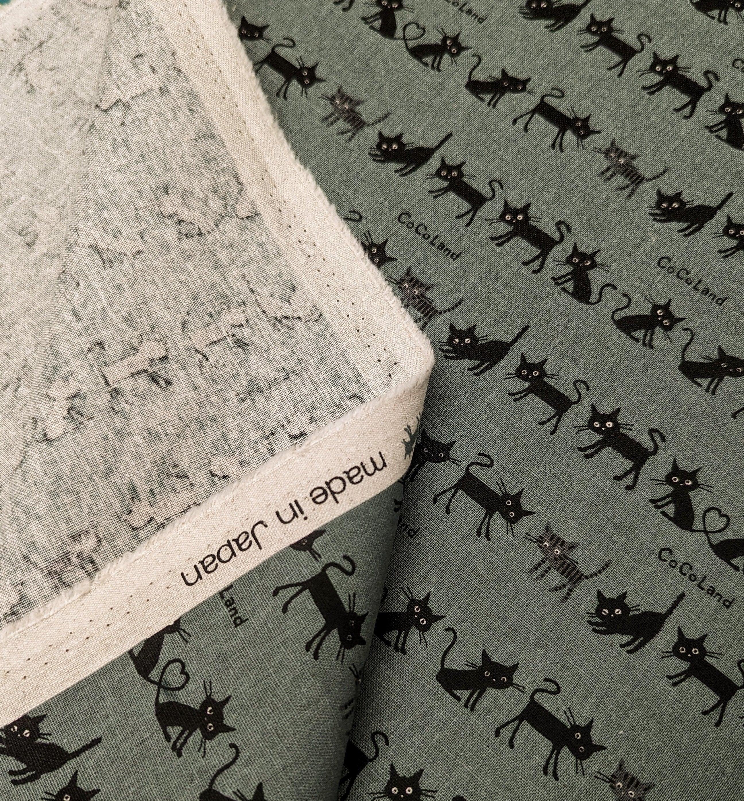 Cocoland Mini Cat Japanese oxford cotton linen canvas H-CO-10016-1-C rustic teal