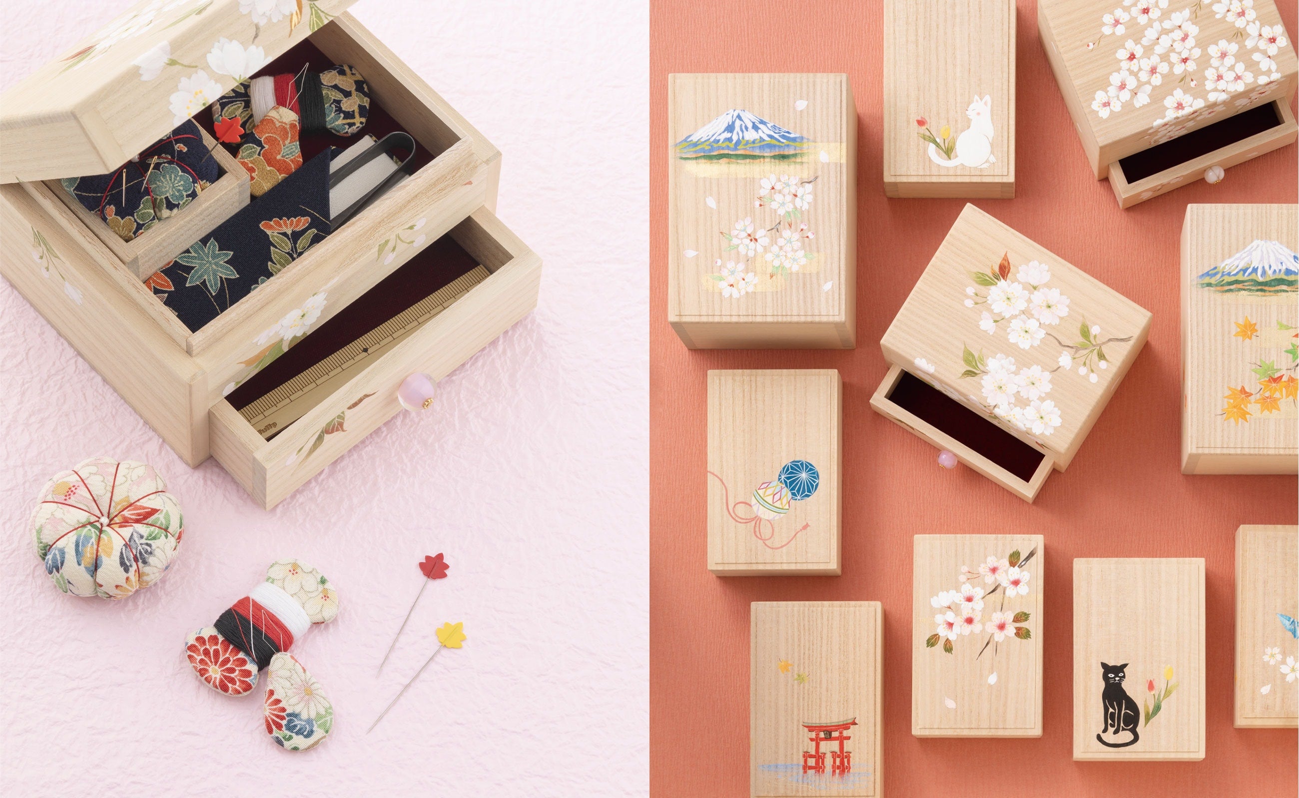 Tulip - Oharibako Sewing Box in Paulownia Wood - Large Set
