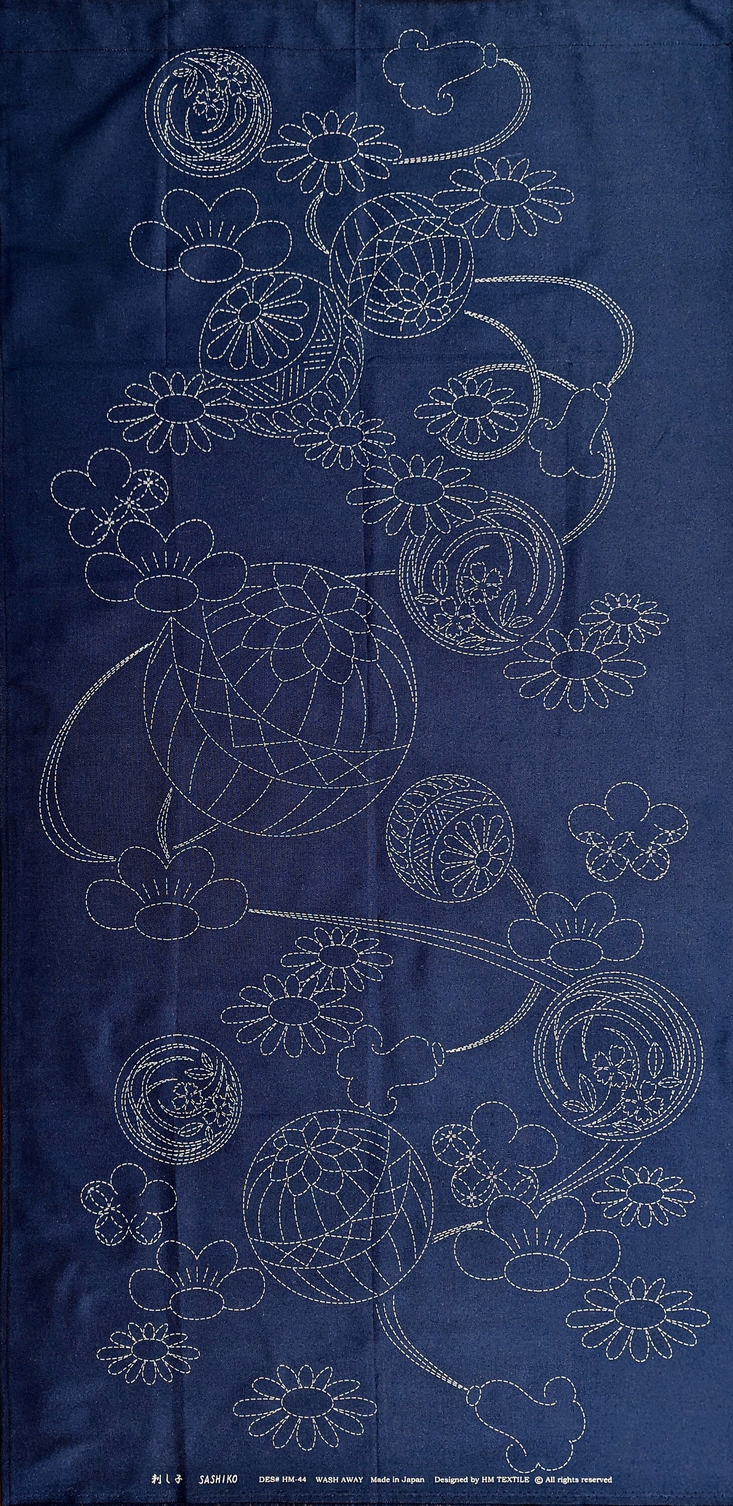 Orimono Imports - Flowering Temari Sashiko Washout Fabric Panel - Navy