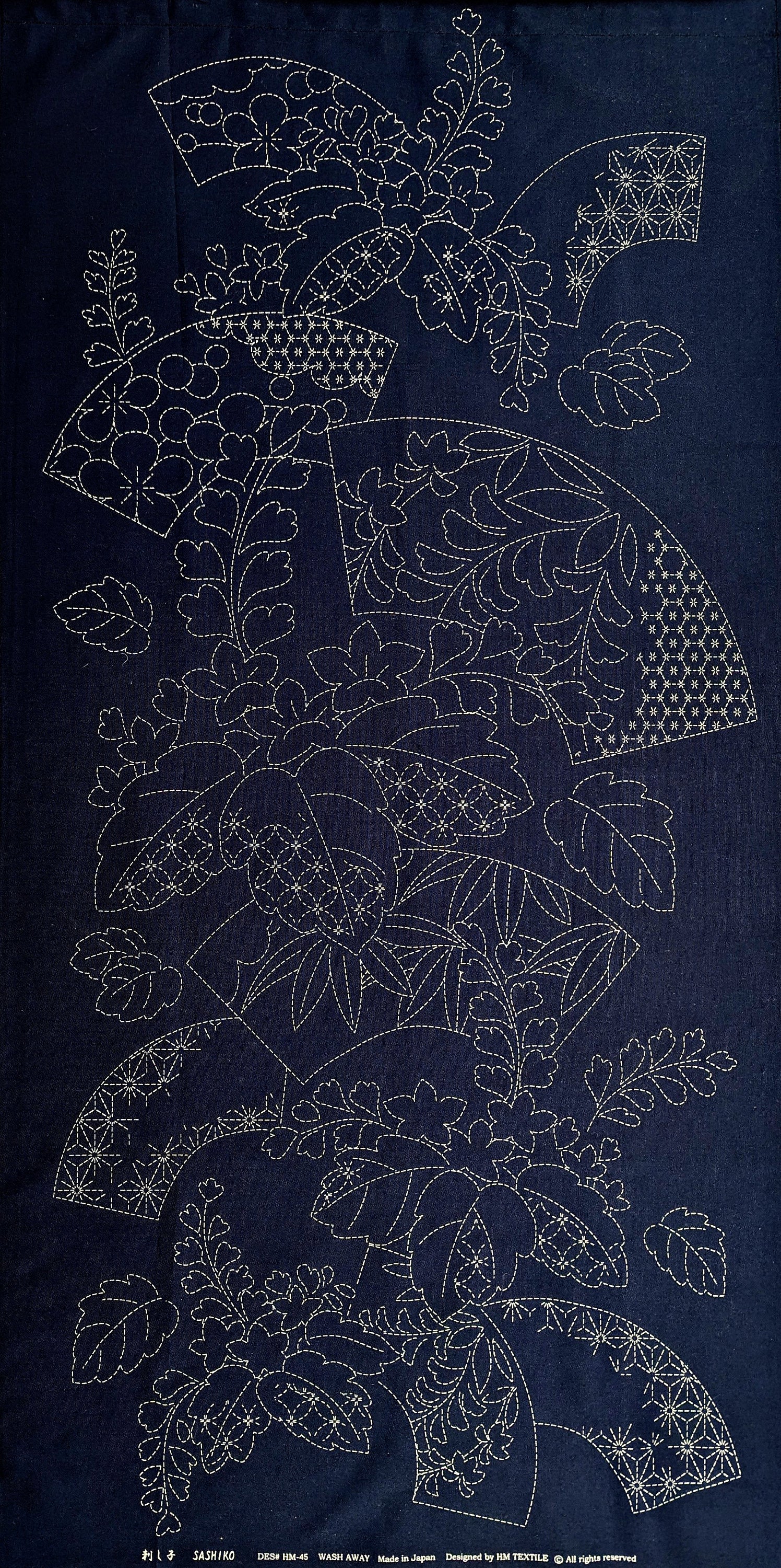 Orimono Imports - Patterned Fans Sashiko Washout Fabric Panel - Navy