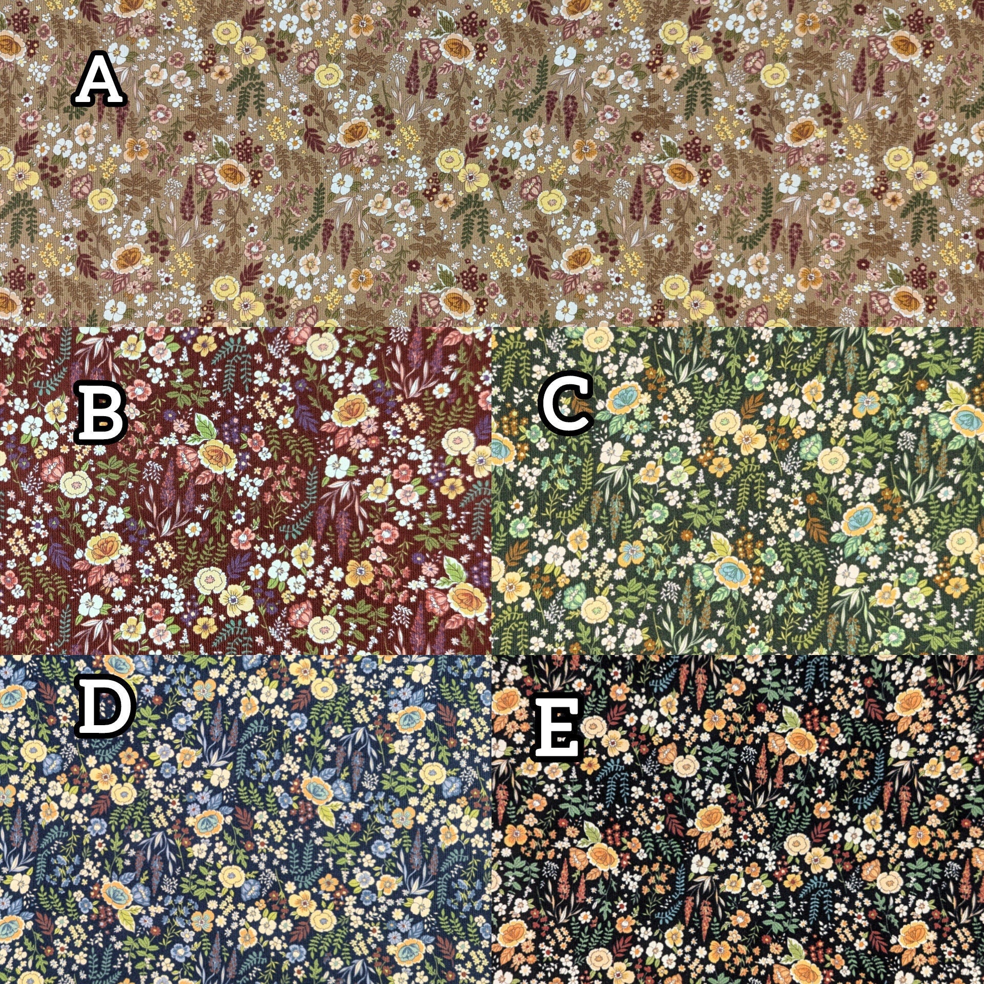 Kokka - Blooming Flowers Cotton Needlecord Corduroy - Green