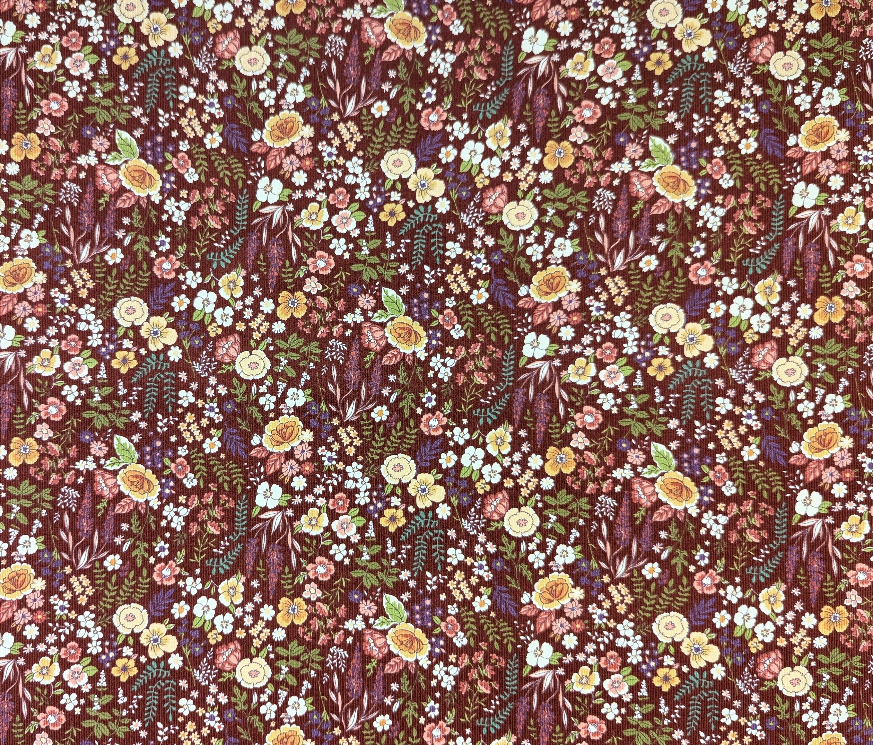 Blooming Flowers Japanese cotton needle cord corduroy fabric Kokka NFA-67610-611 B red