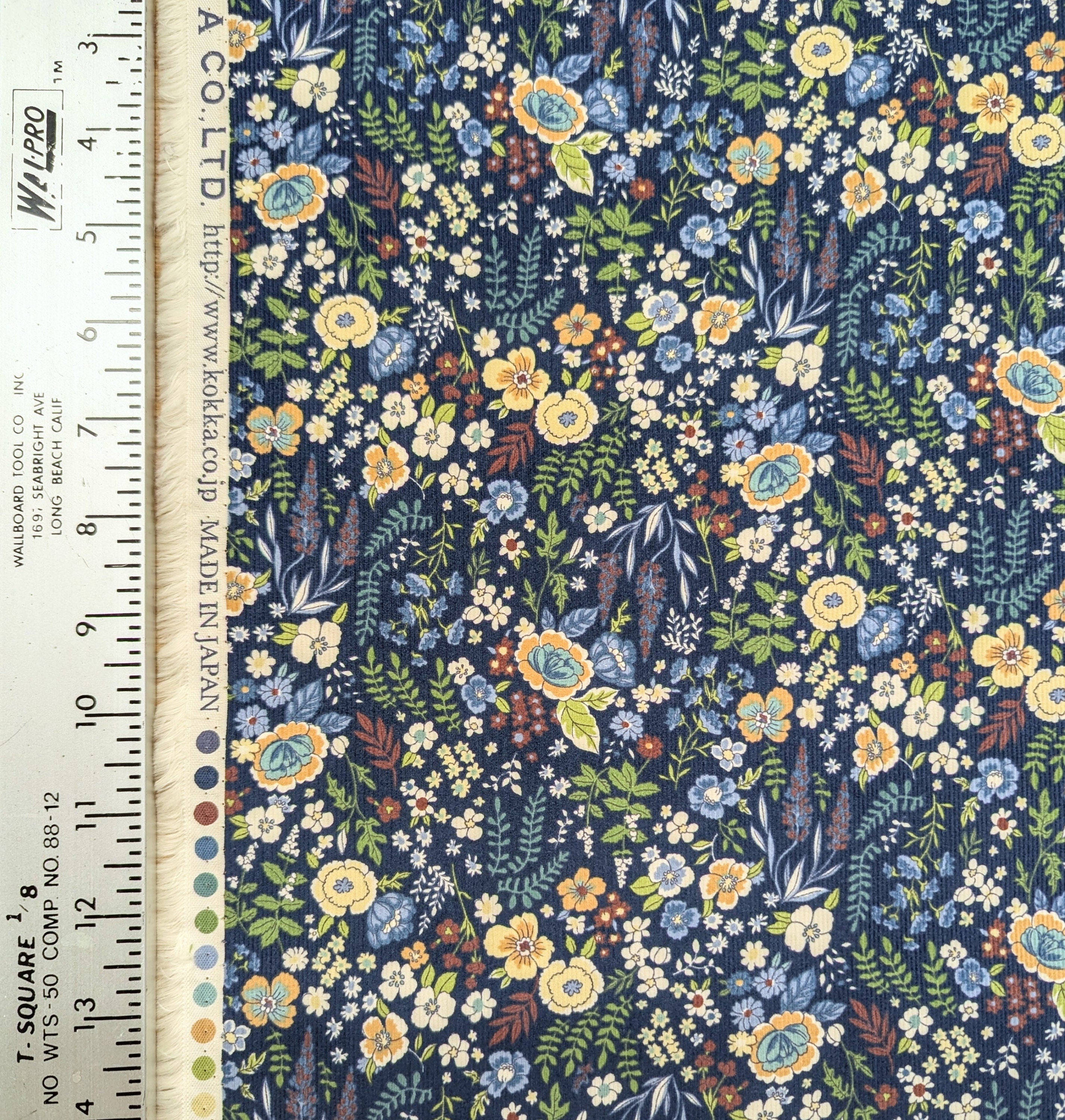 Kokka - Blooming Flowers Cotton Needlecord Corduroy - Blue