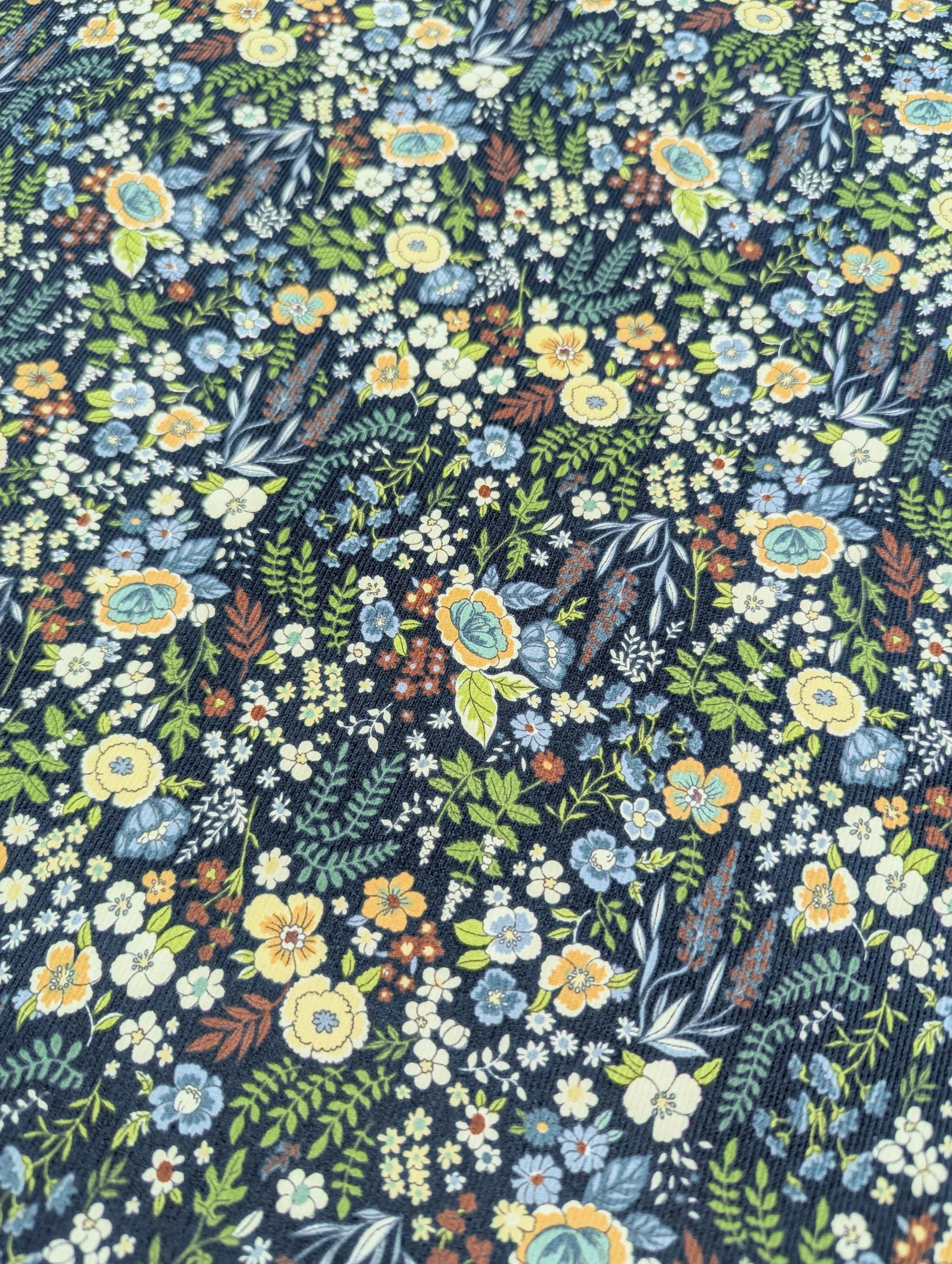 Kokka - Blooming Flowers Cotton Needlecord Corduroy - Blue
