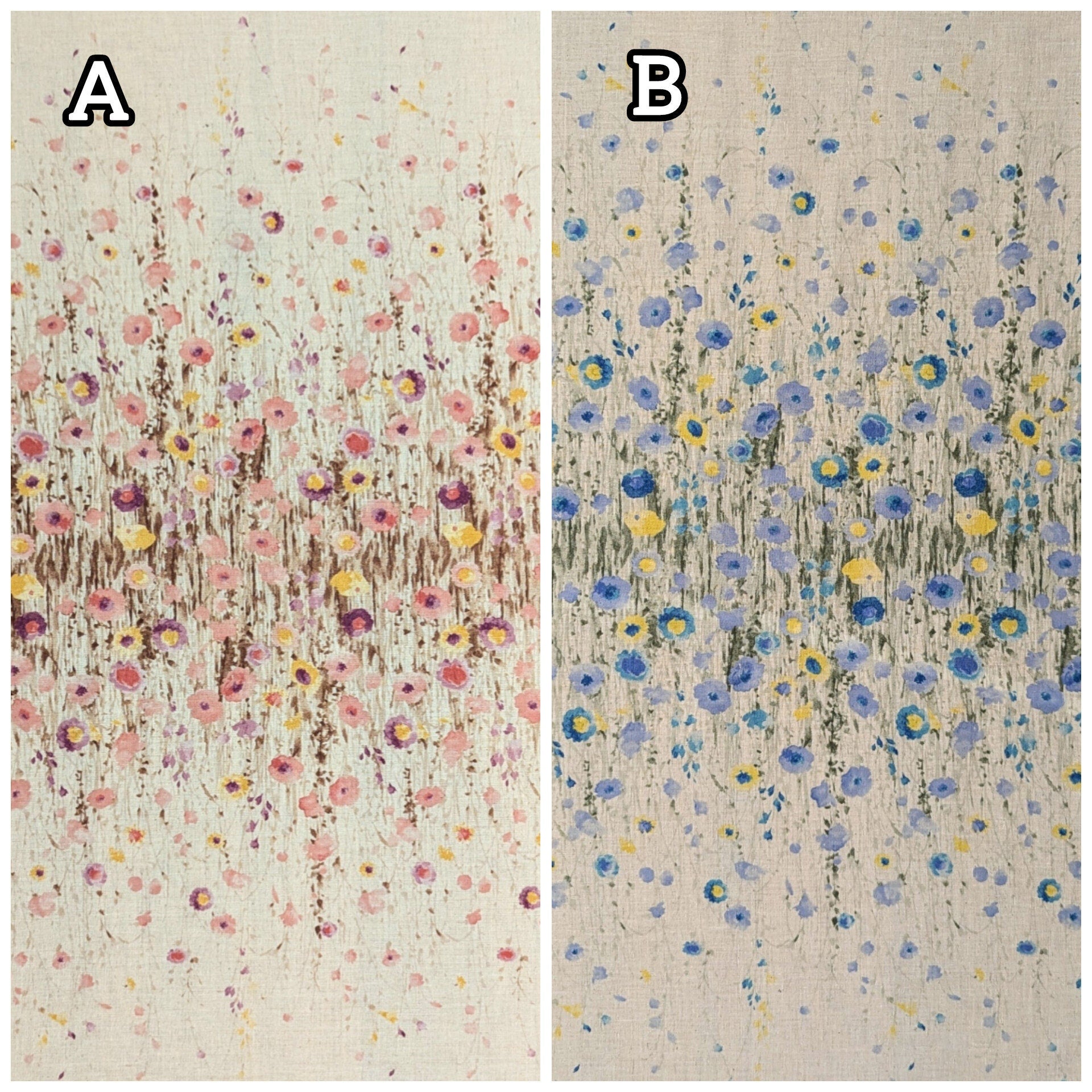 Watercolor Meadows Kokka Japanese cotton linen fabric YFA-41040-1 A red