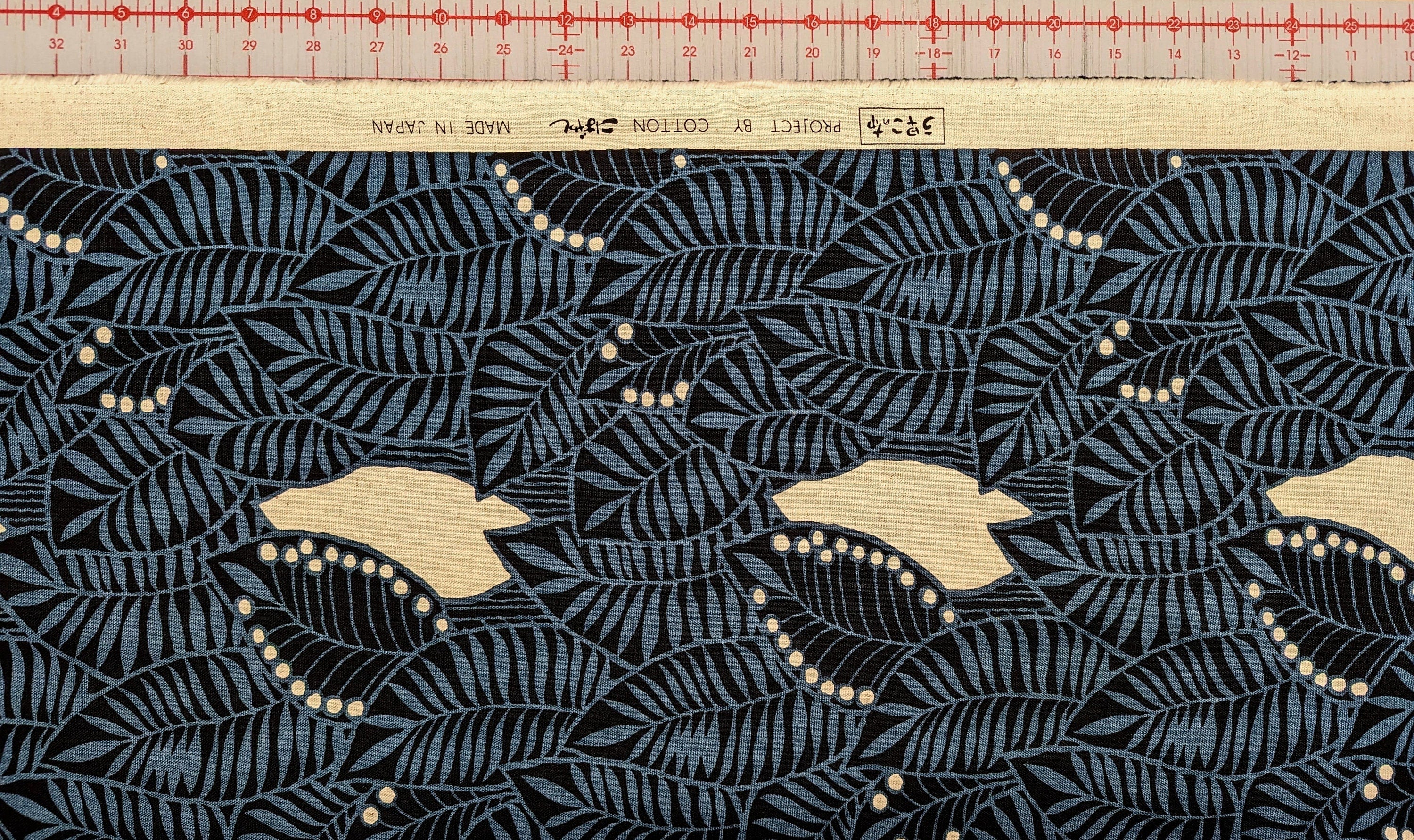Tropical Forest Kobayashi Japanese cotton linen canvas fabric UP5879-B blue & black