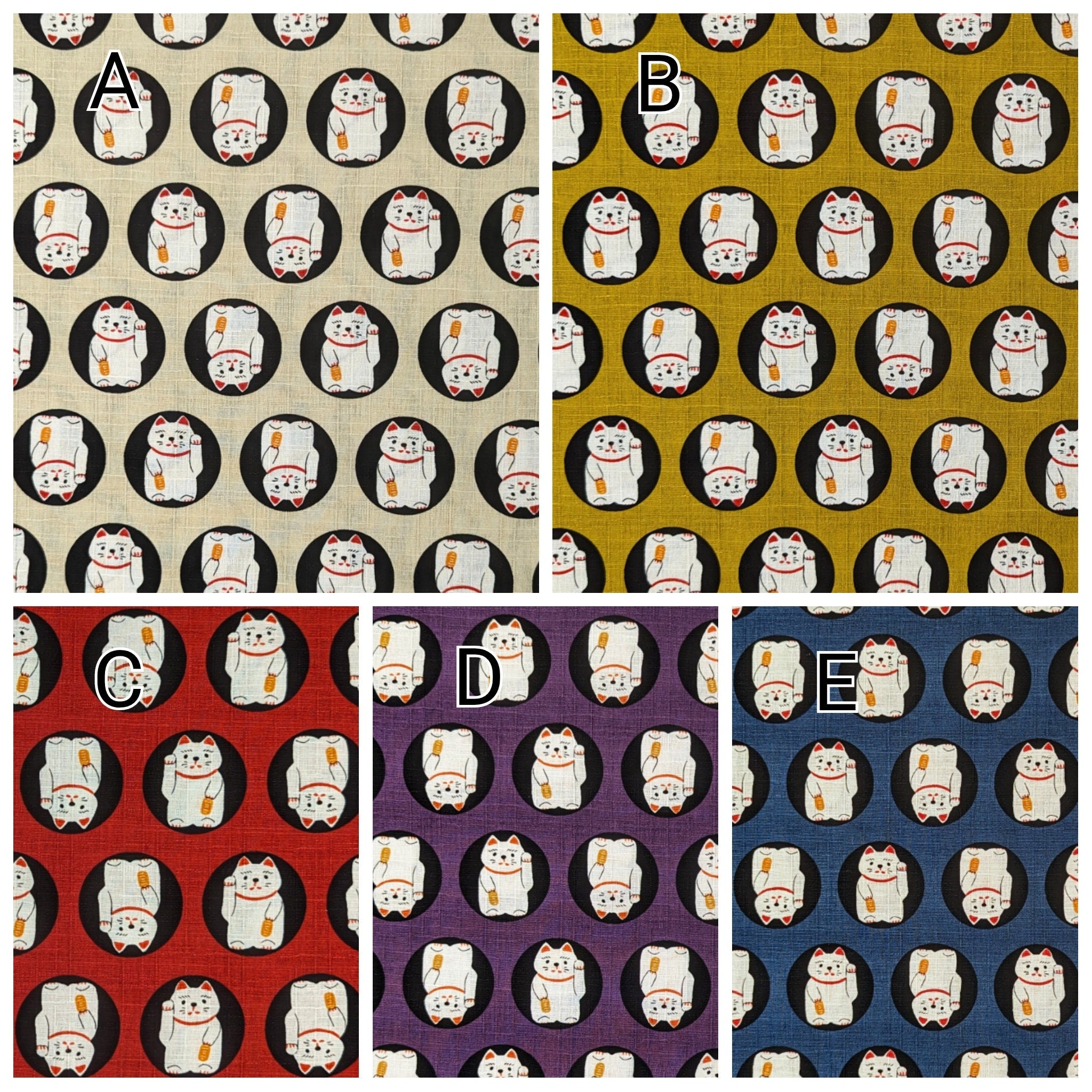 Hokkoh Lucky Cats Japanese cotton dobby fabric 1024-130-1-D purple