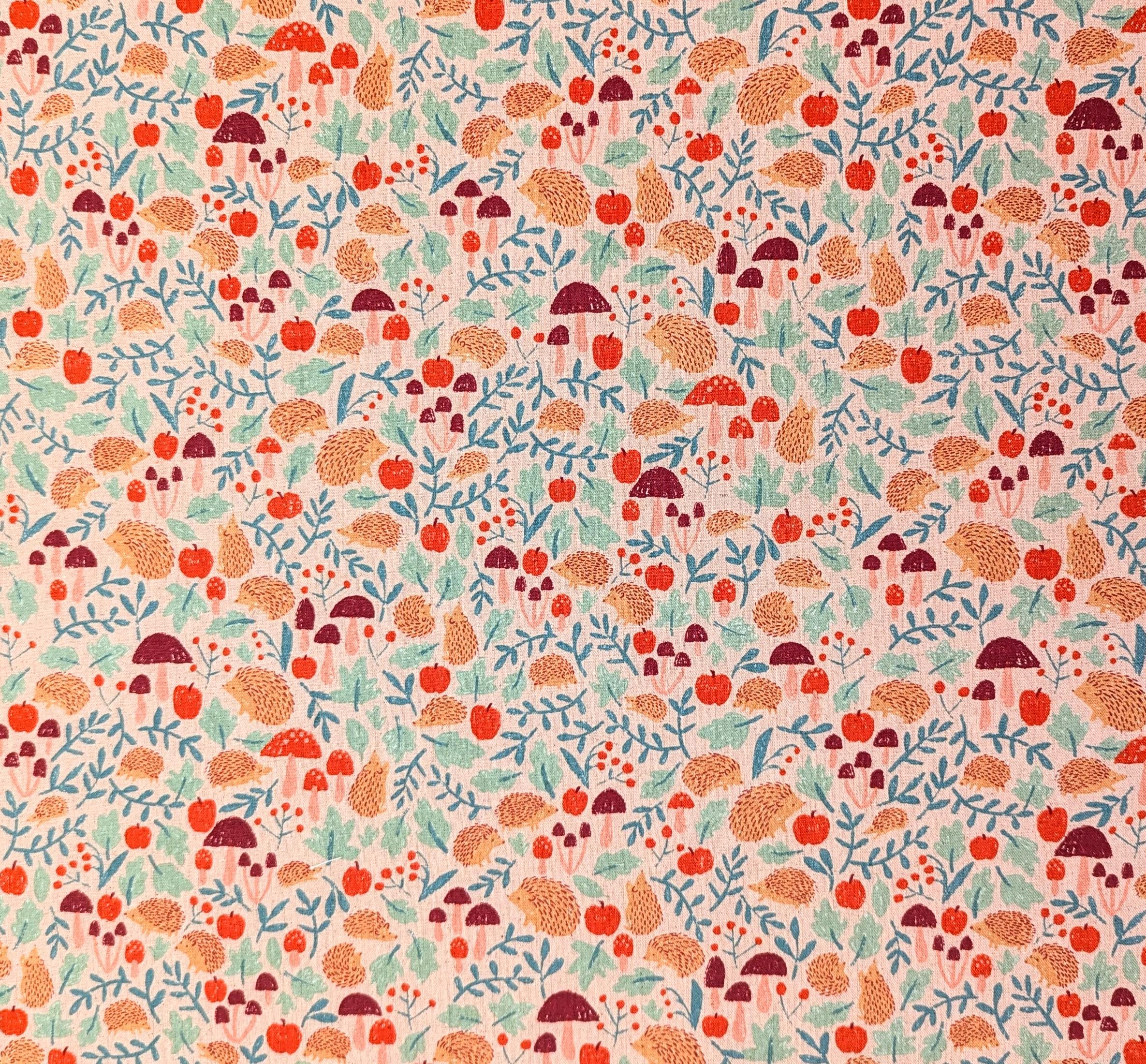 Hedgehogs & Fungi Sevenberry Japanese cotton linen light weight canvas fabric 850407-1-2 pink