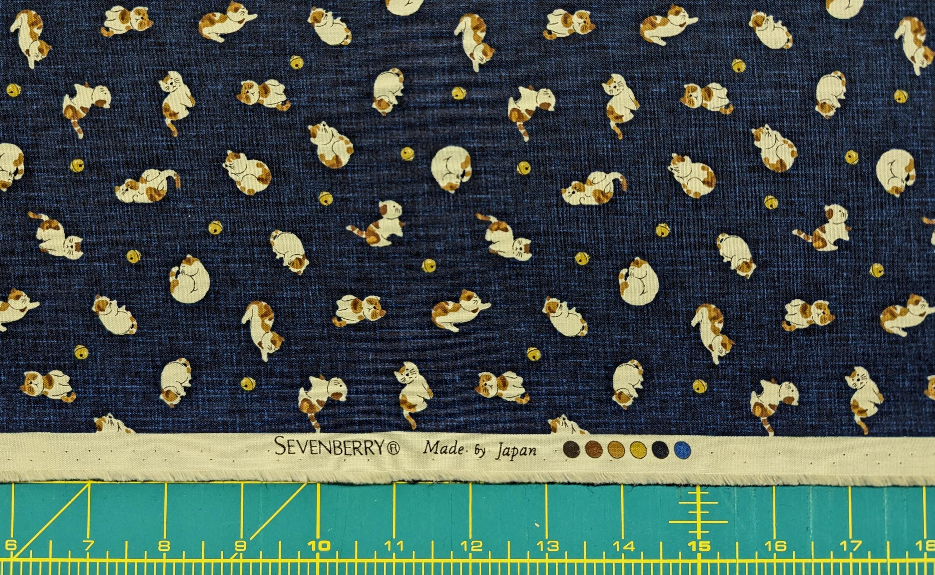 Sevenberry Cats & Bells Japanese cotton fabric 88234-4-1 navy blue