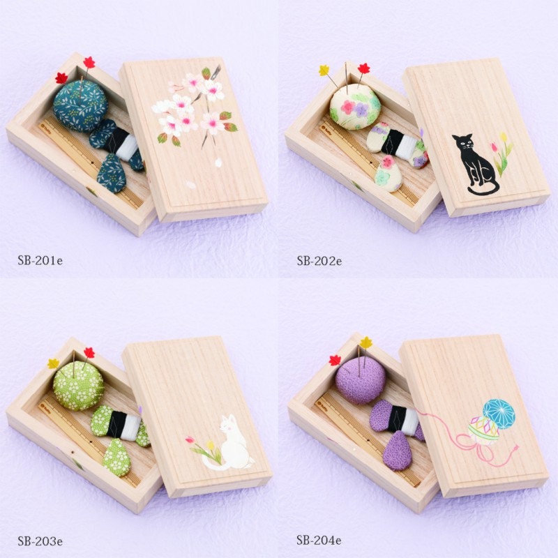 Tulip - Oharibako Sewing Box in Paulownia Wood with Kimono Fabric - Small set