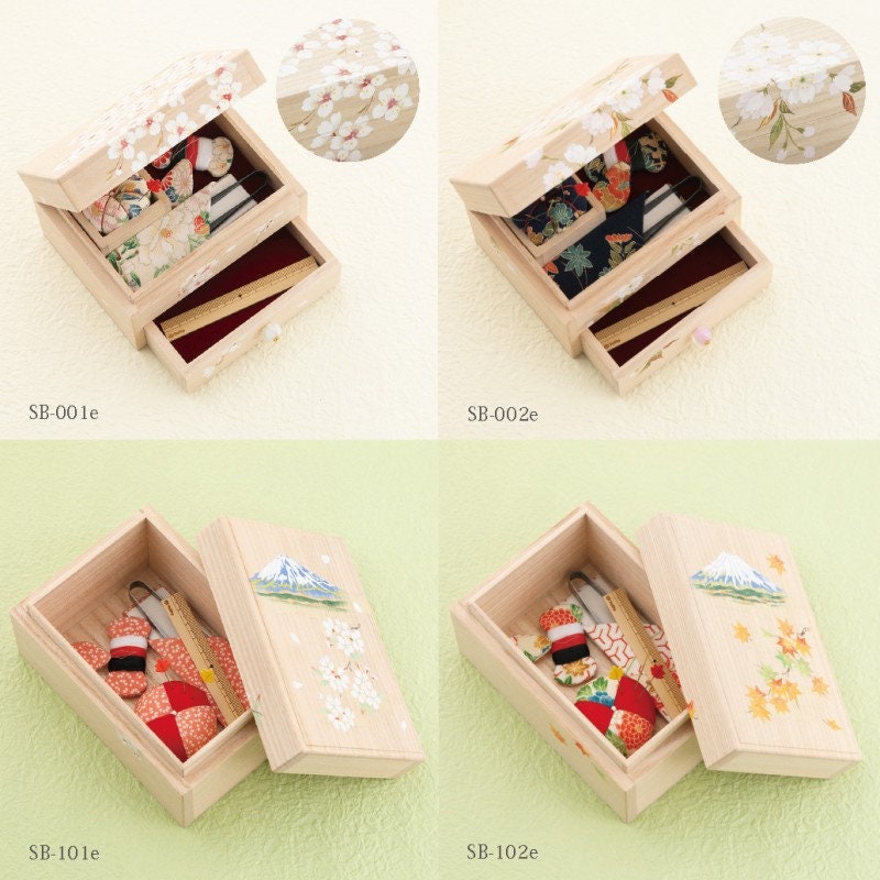 Tulip - Oharibako Sewing Box in Paulownia Wood - Deluxe Set